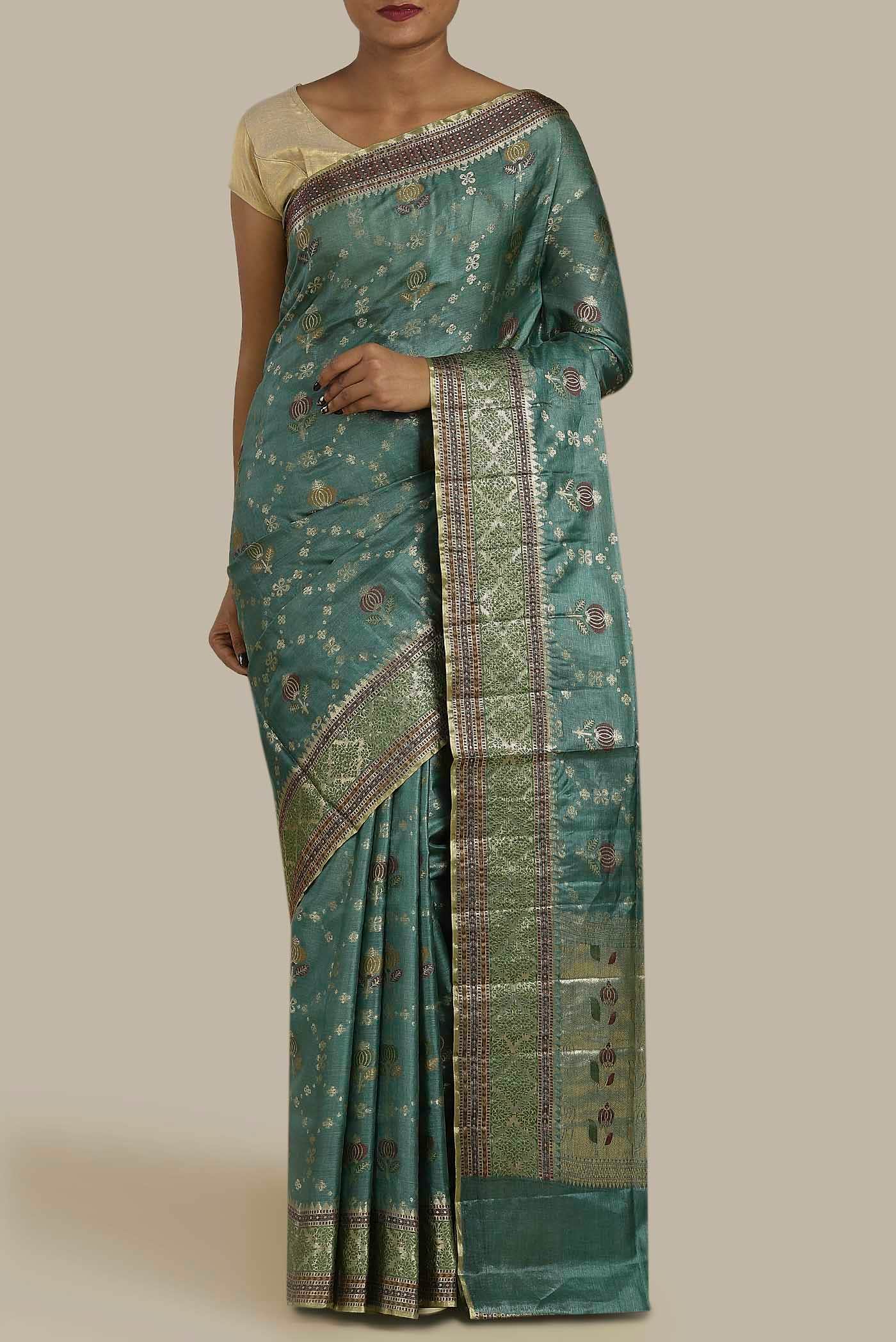 Green Banarasi Raw Silk Saree
