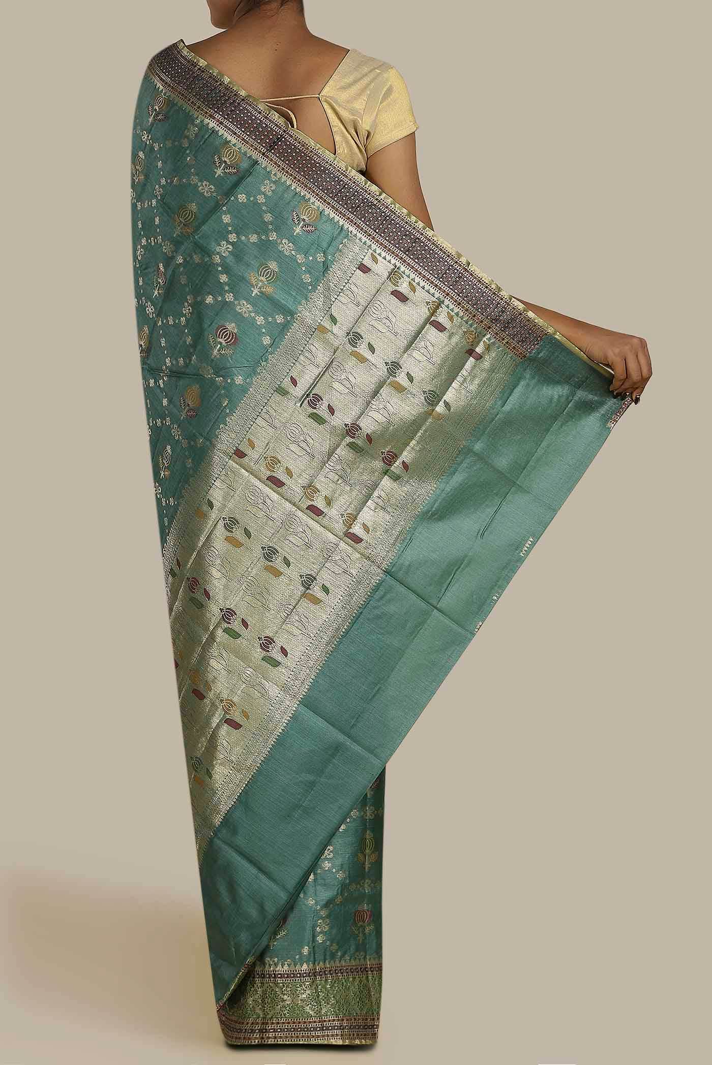 Green Banarasi Raw Silk Saree
