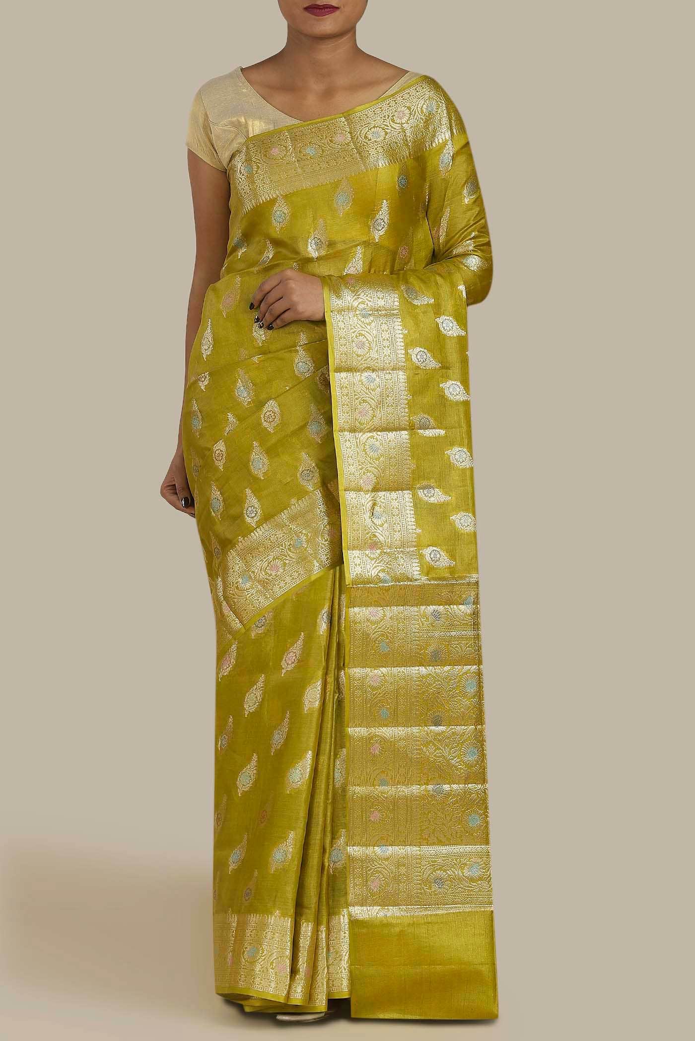 Yellow Banarasi Raw Silk Saree