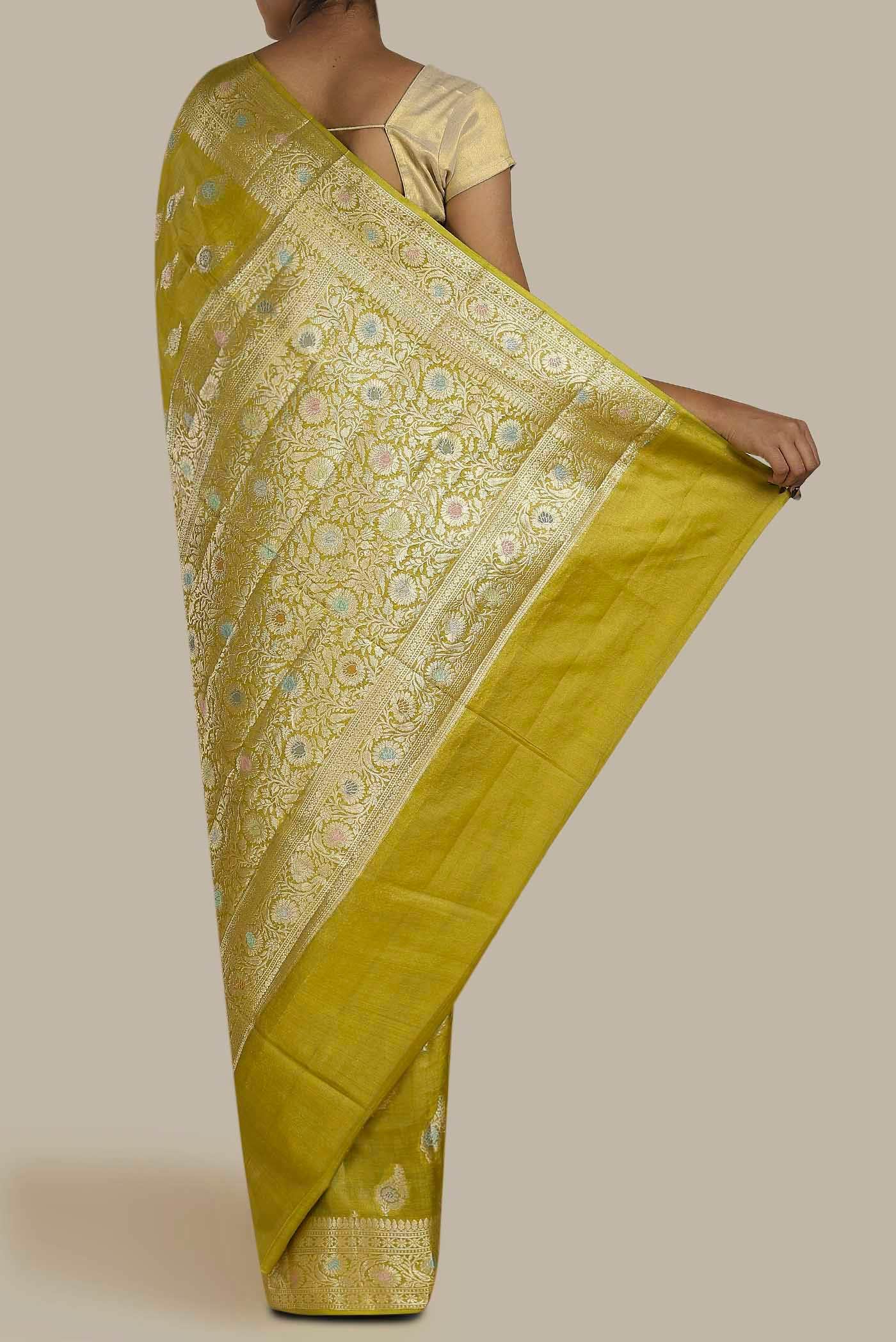 Yellow Banarasi Raw Silk Saree