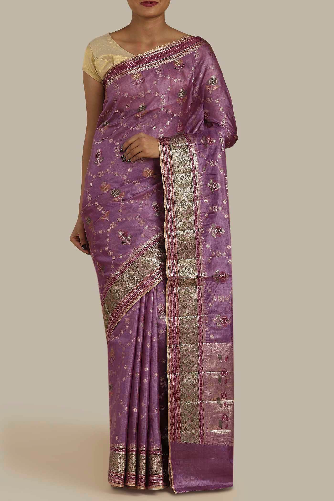 Purple Banarasi Raw Silk Saree