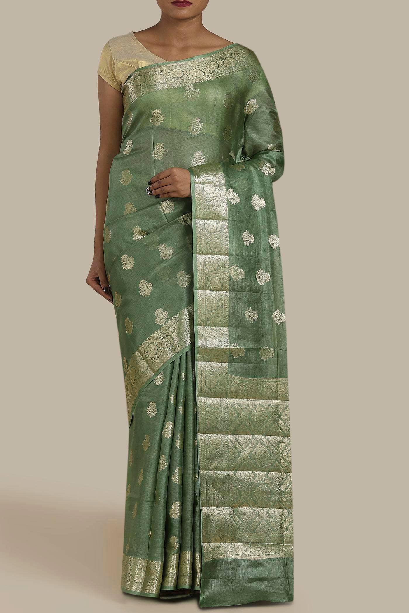 Green Banarasi Raw Silk Saree