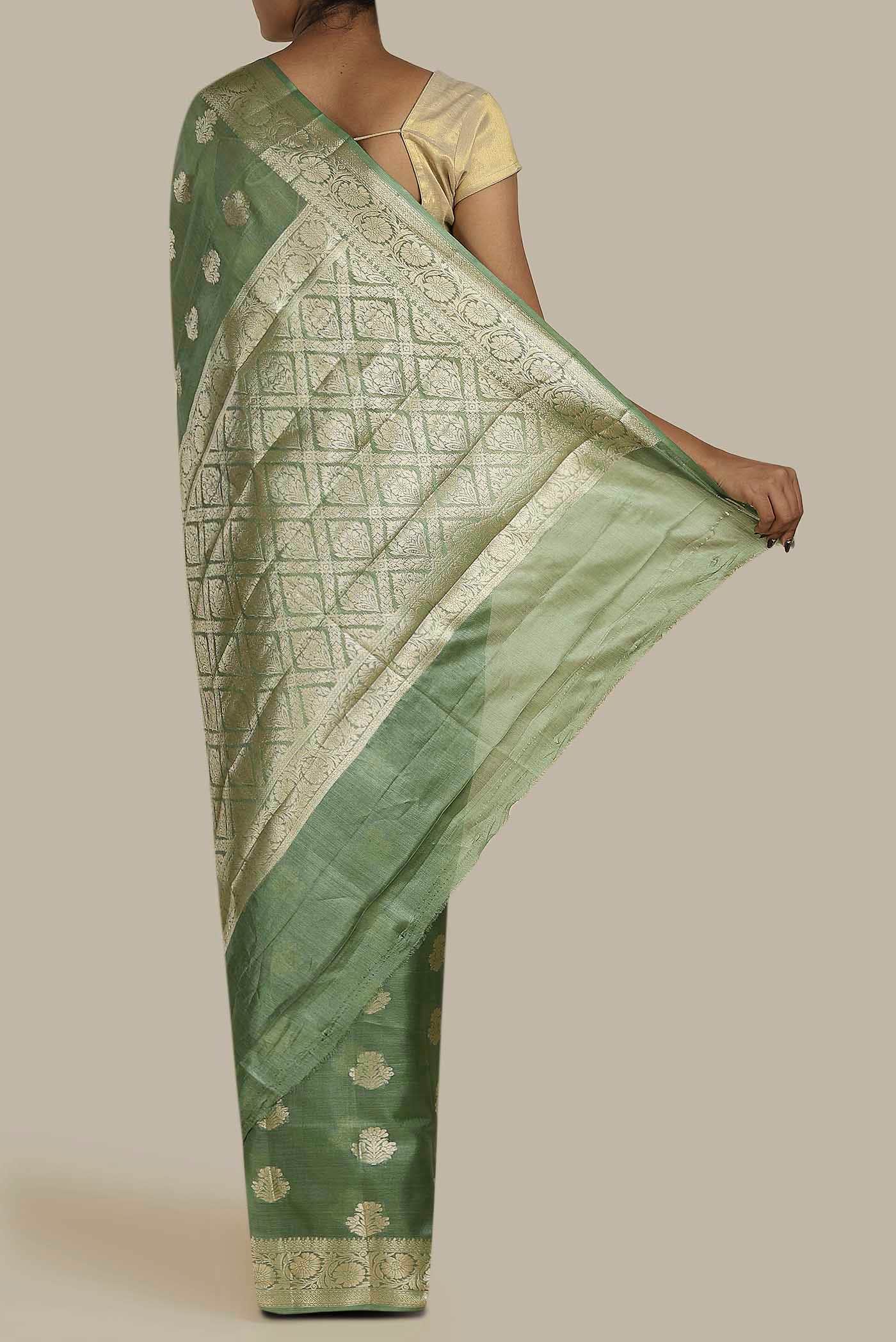 Green Banarasi Raw Silk Saree