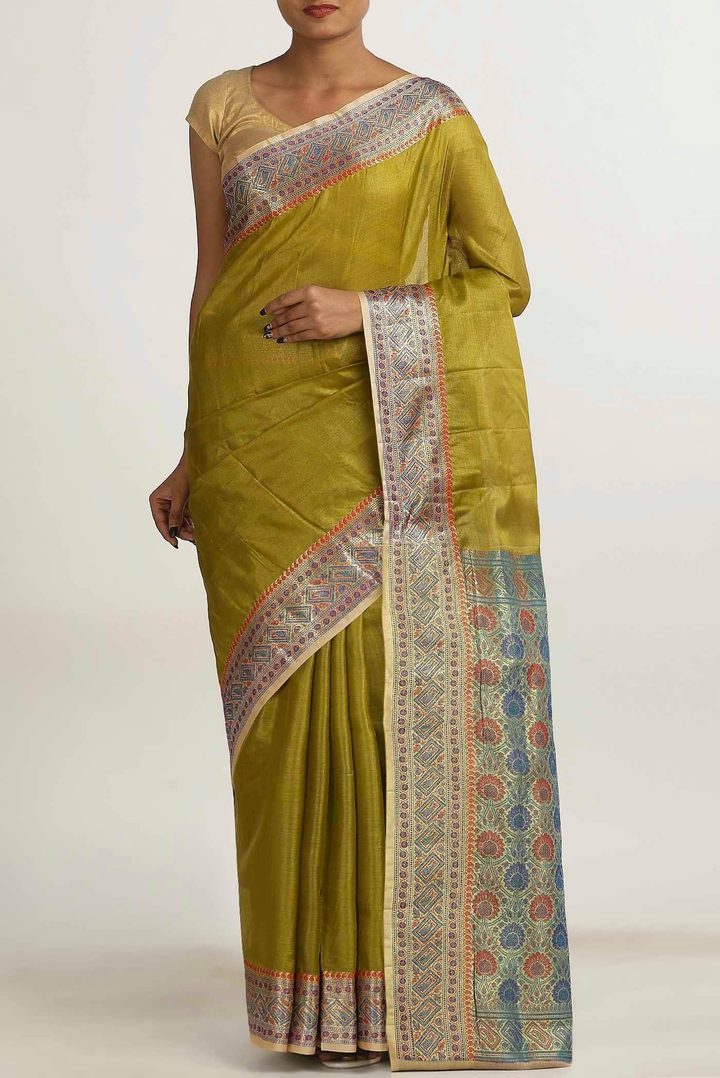Green Banarasi Tussar Silk Saree
