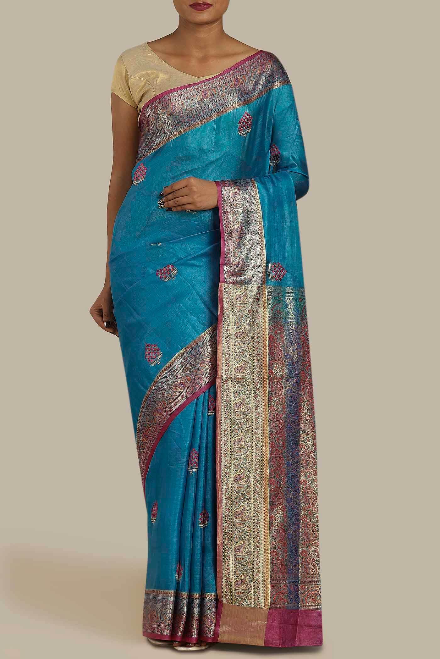 Blue Banarasi Raw Silk Saree