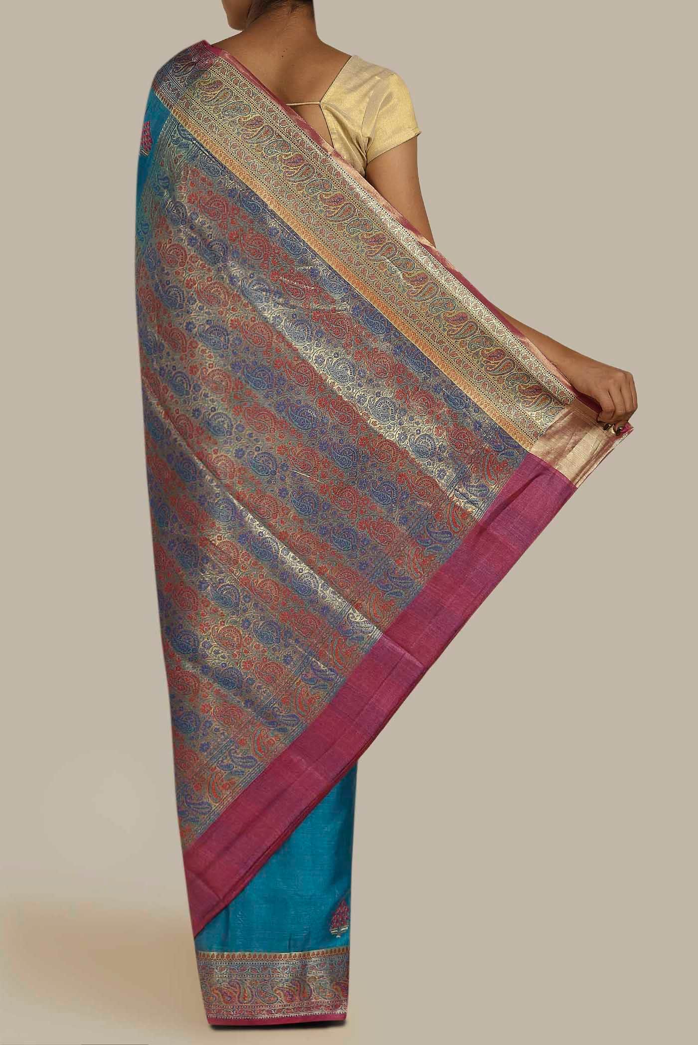Blue Banarasi Raw Silk Saree