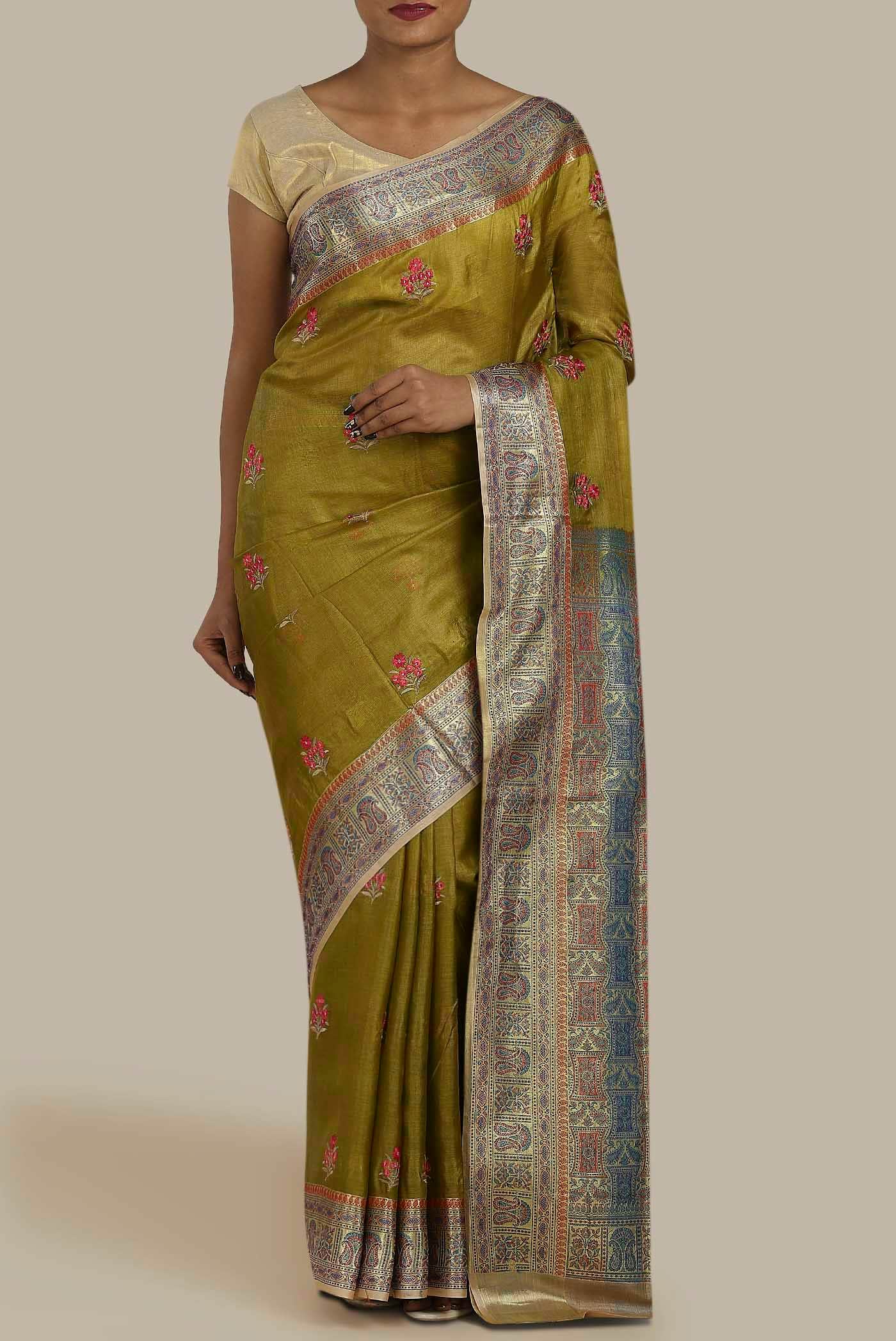 Mehandi Green Banarasi Raw Silk Saree