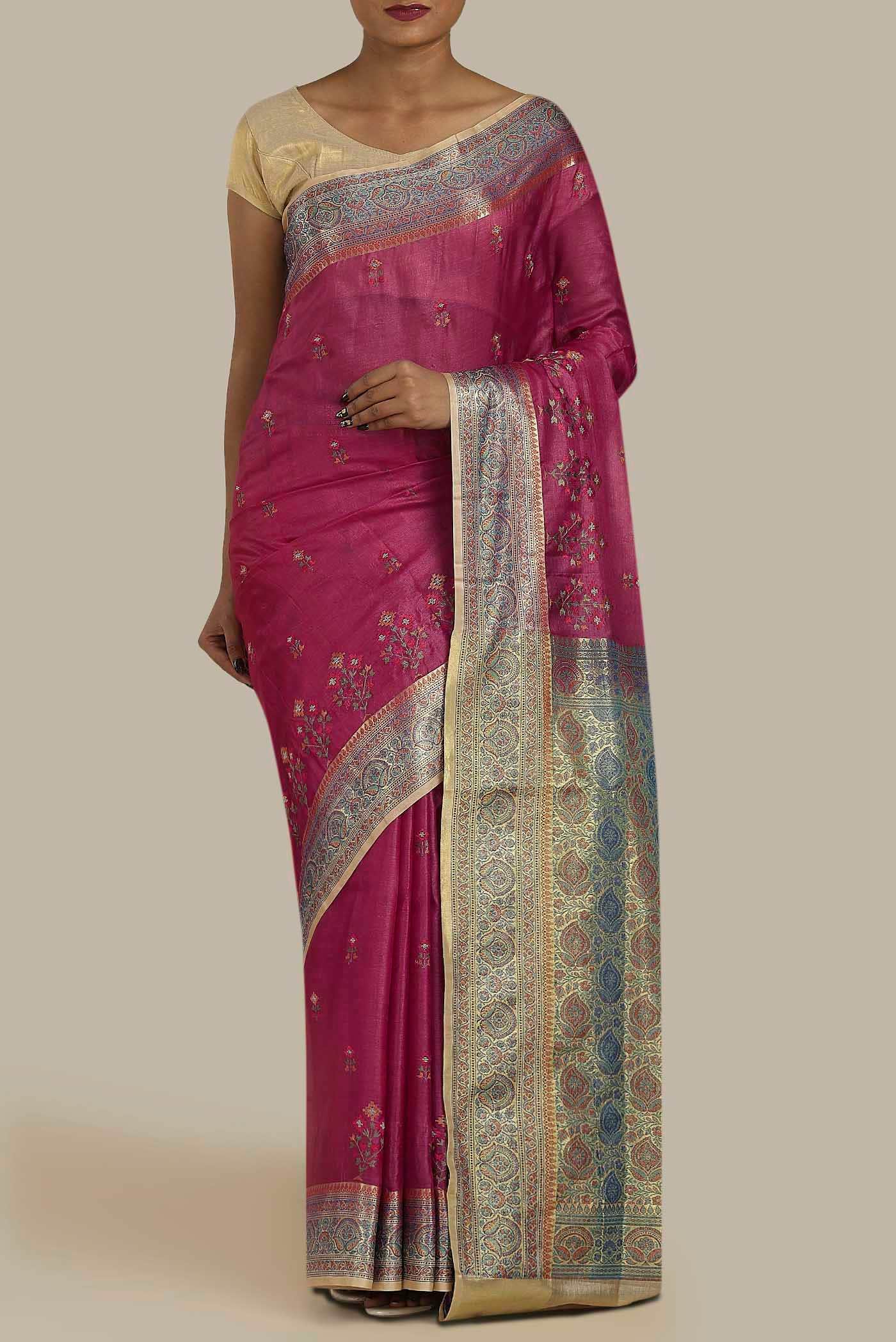 Pink Banarasi Raw Silk Saree