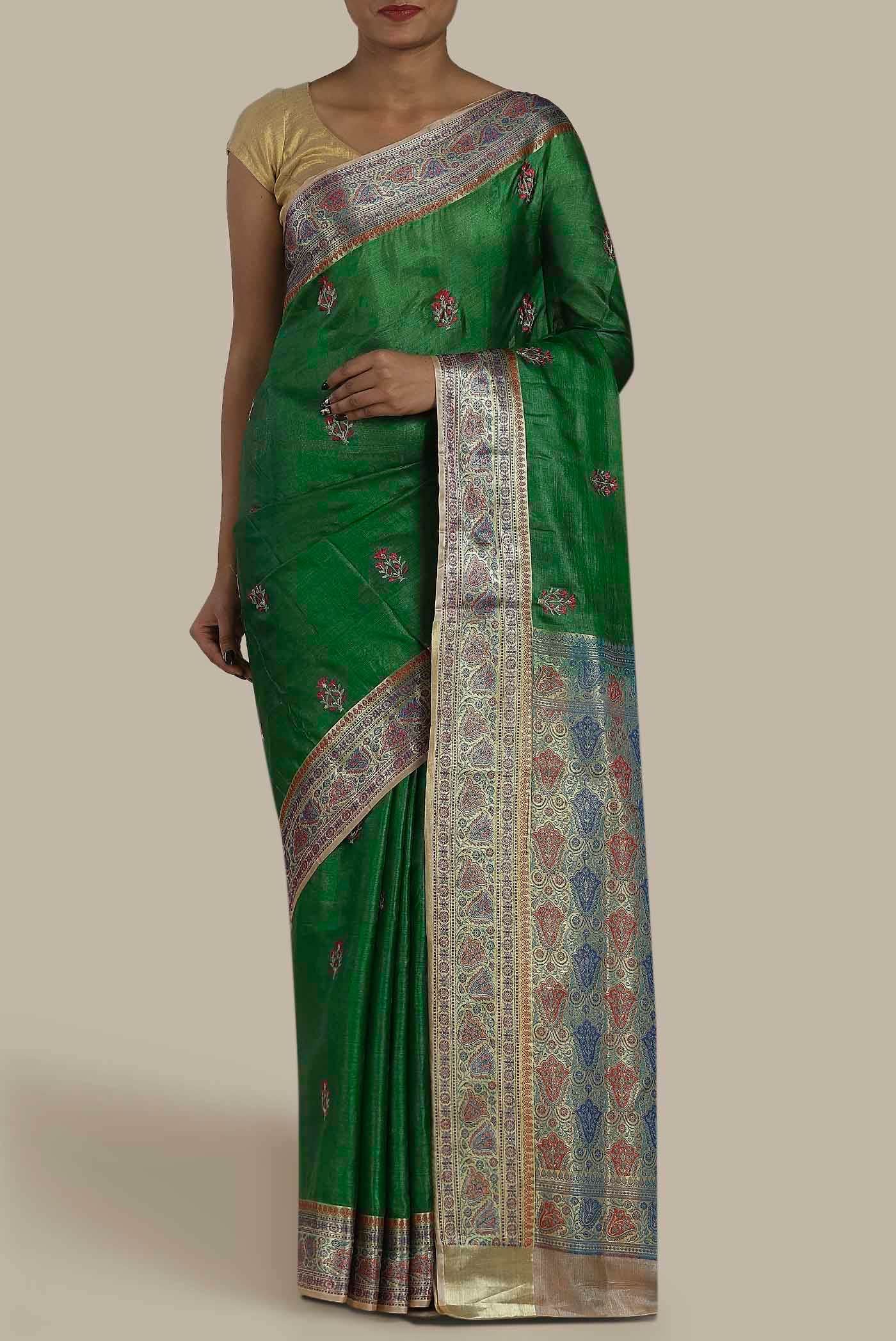 Green Banarasi Tussar Silk Saree
