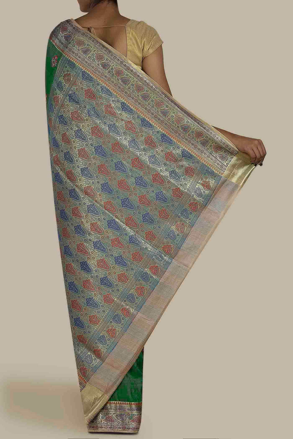 Green Banarasi Tussar Silk Saree