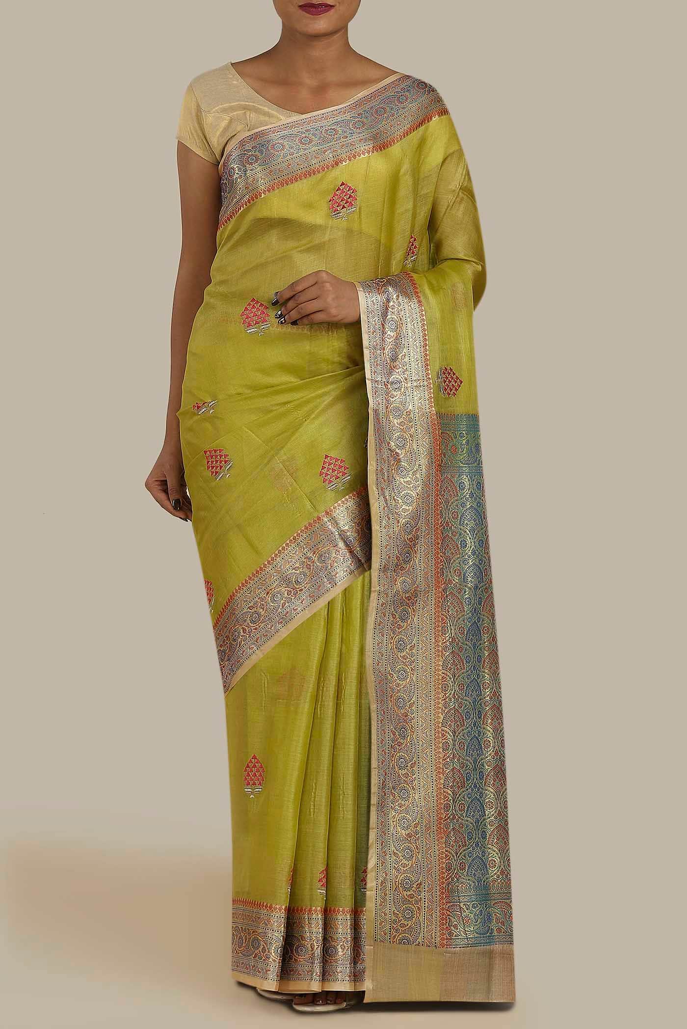 Green Banarasi Raw Silk Saree