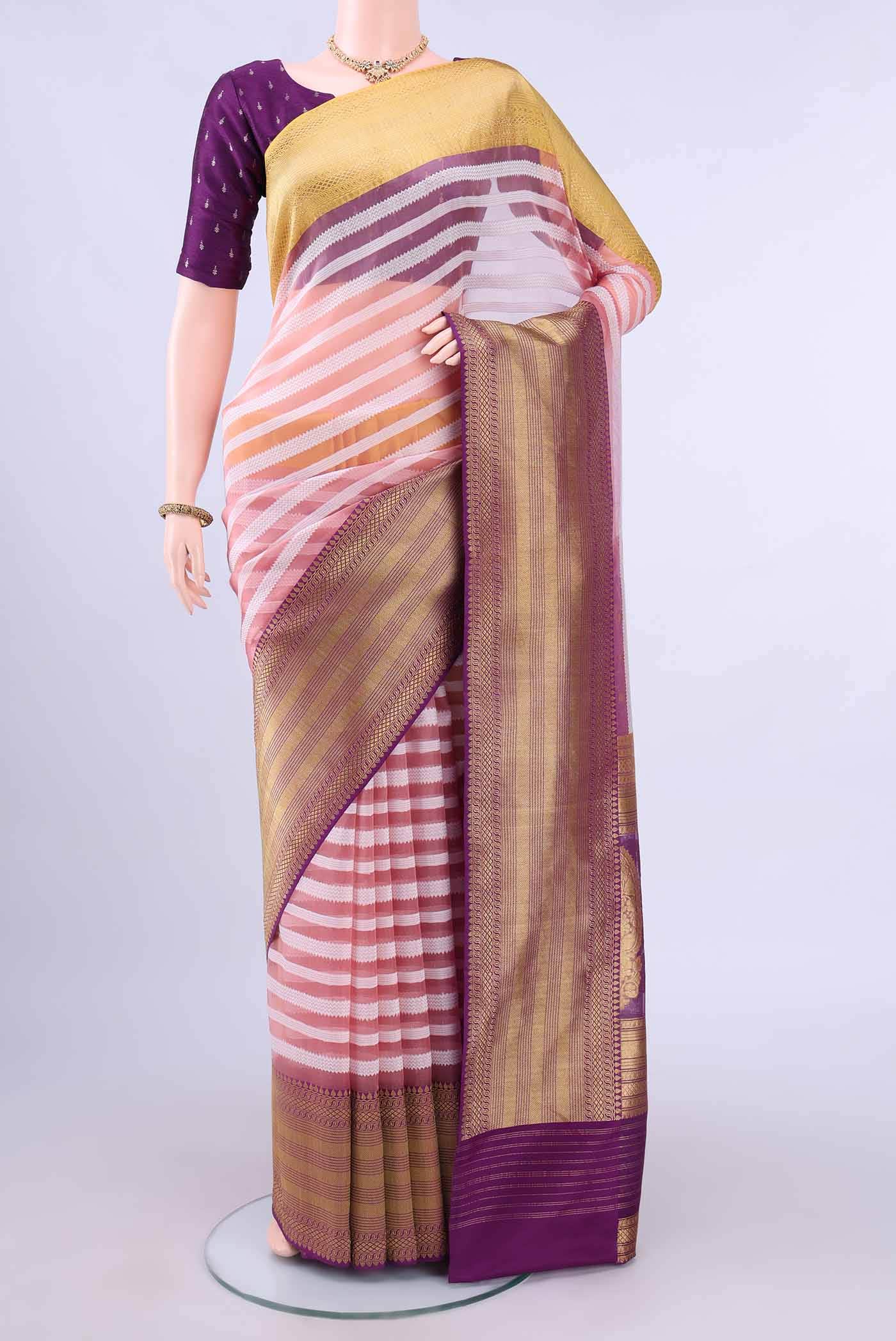 Peach Kora Silk Saree