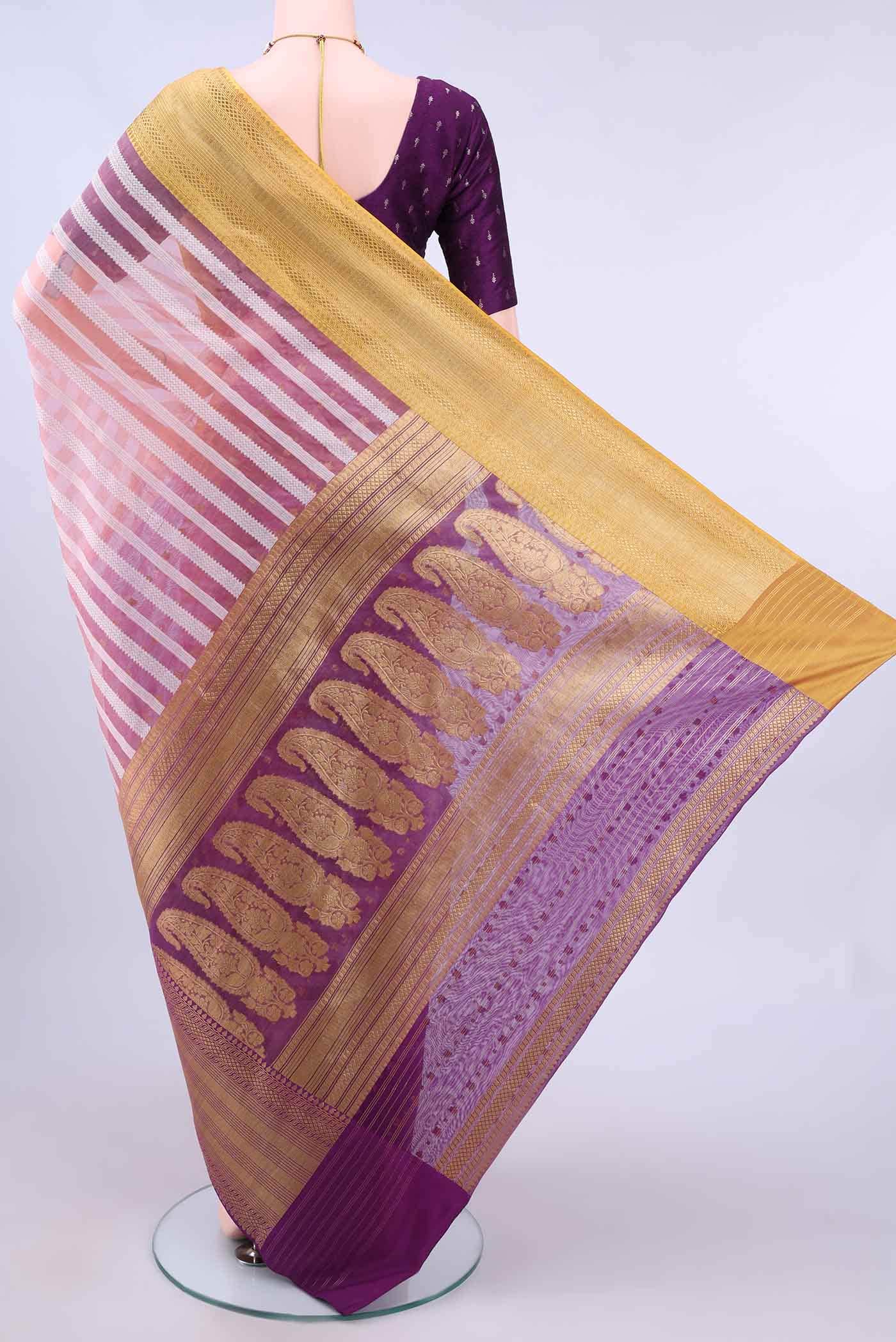 Peach Kora Silk Saree