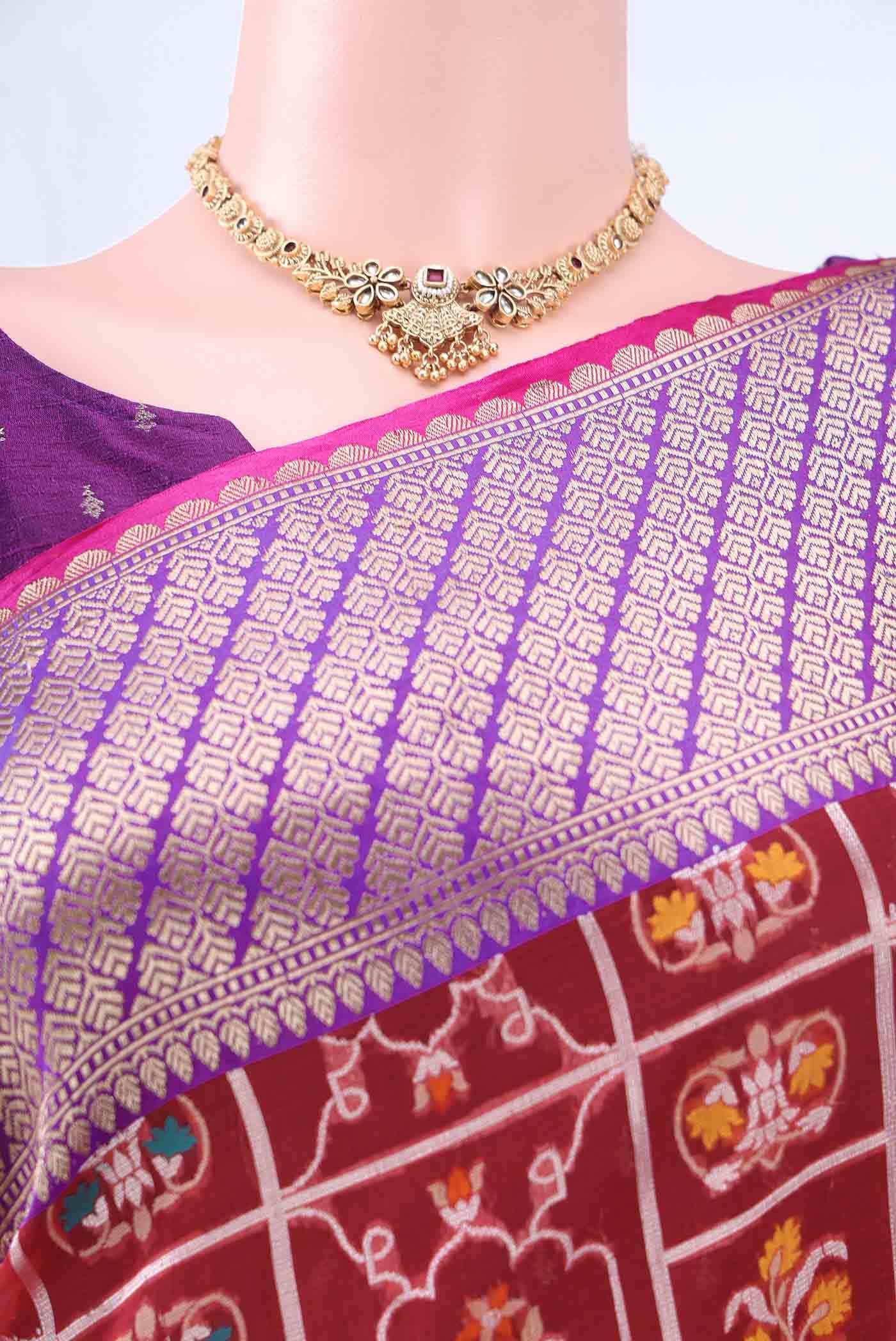 Maroon Kora Silk Saree