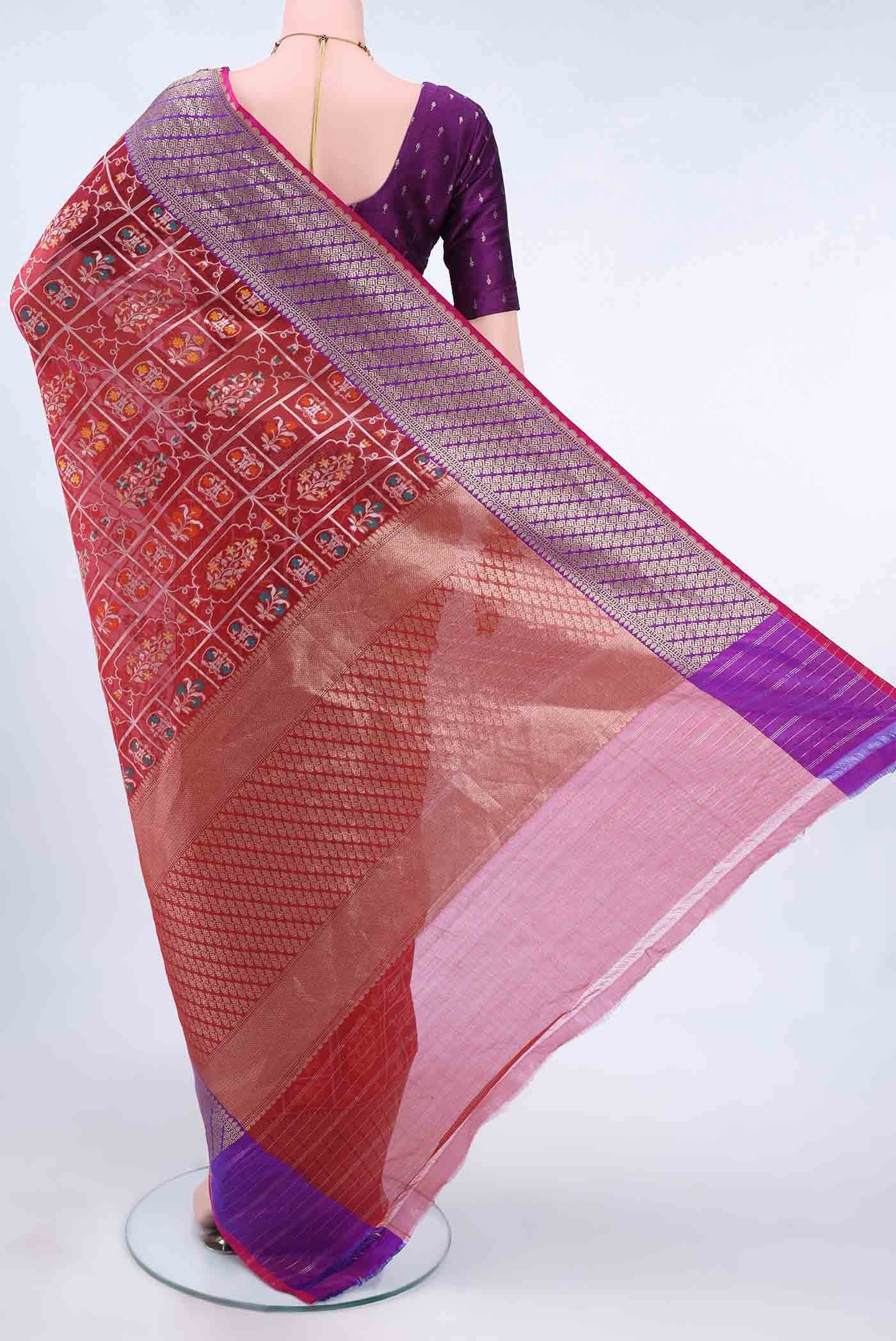 Maroon Kora Silk Saree