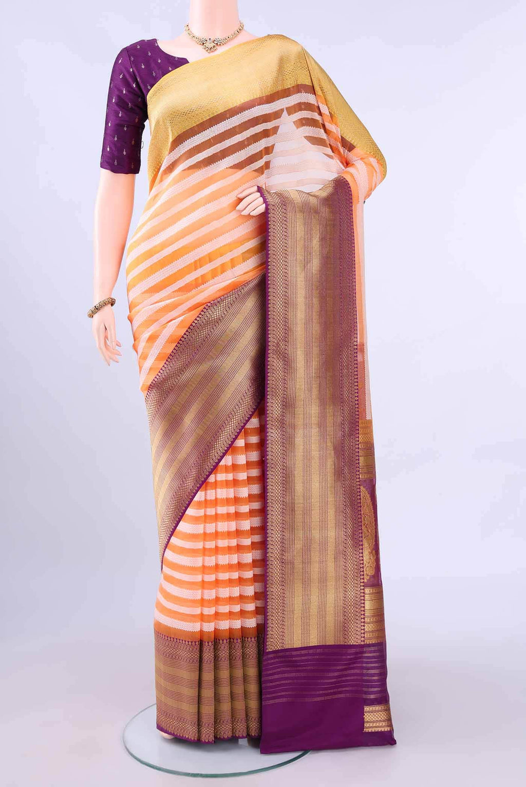 Brick Orange Kora Silk Saree