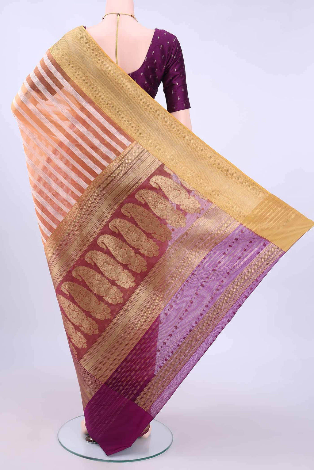Brick Orange Kora Silk Saree