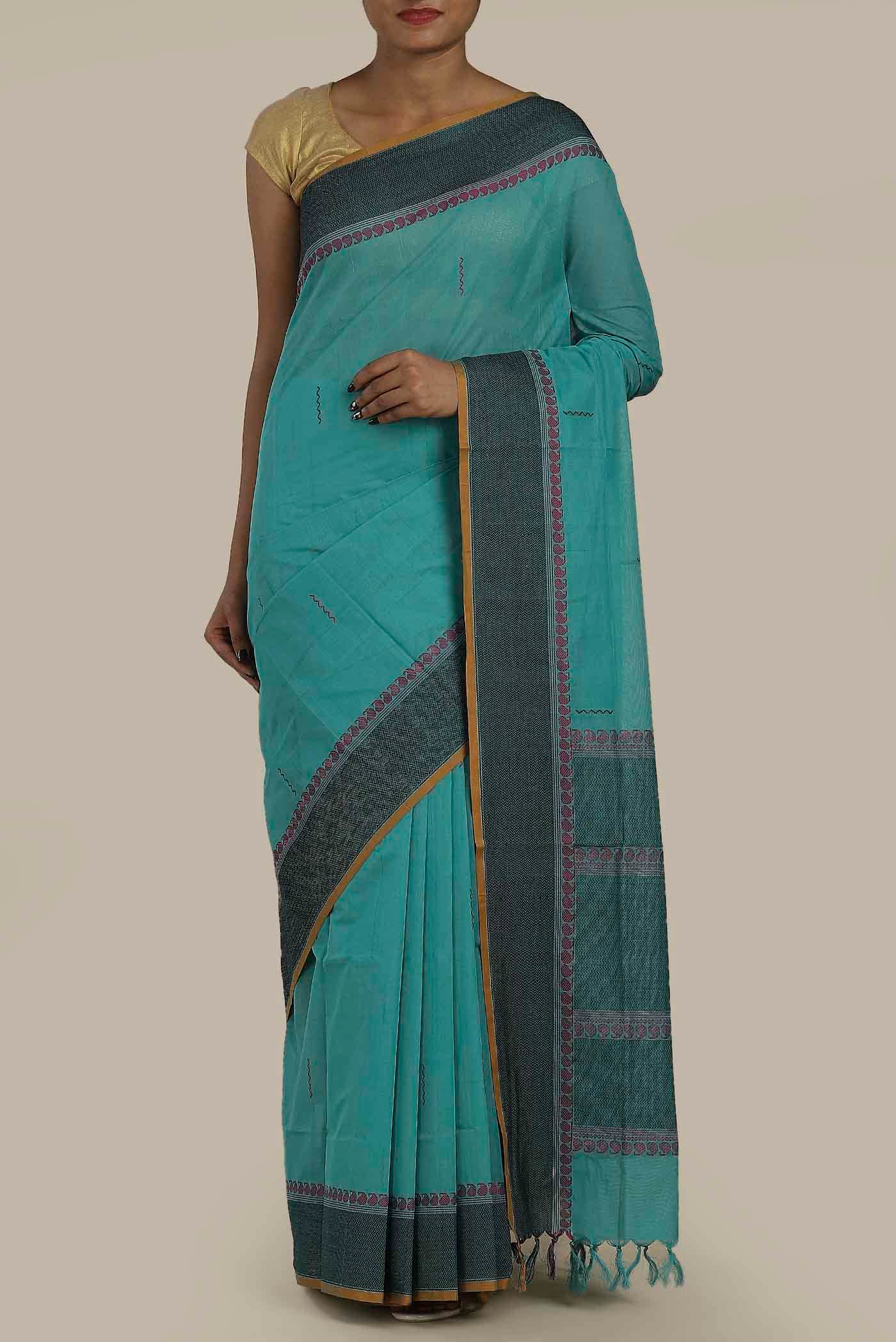 Blue Cotton Saree