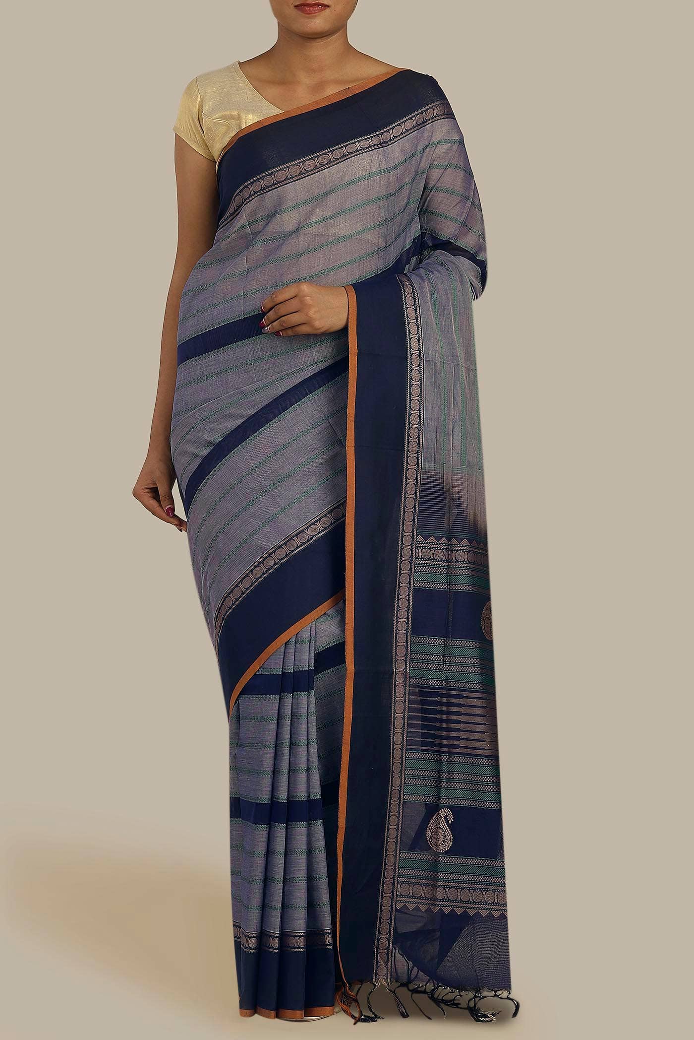 Blue Cotton Saree