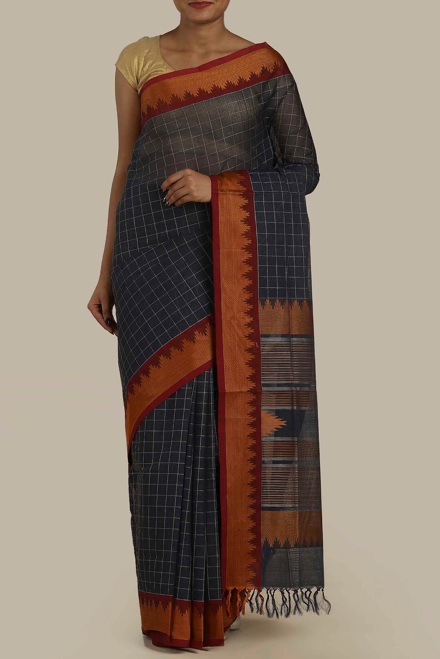 Blue Cotton Saree