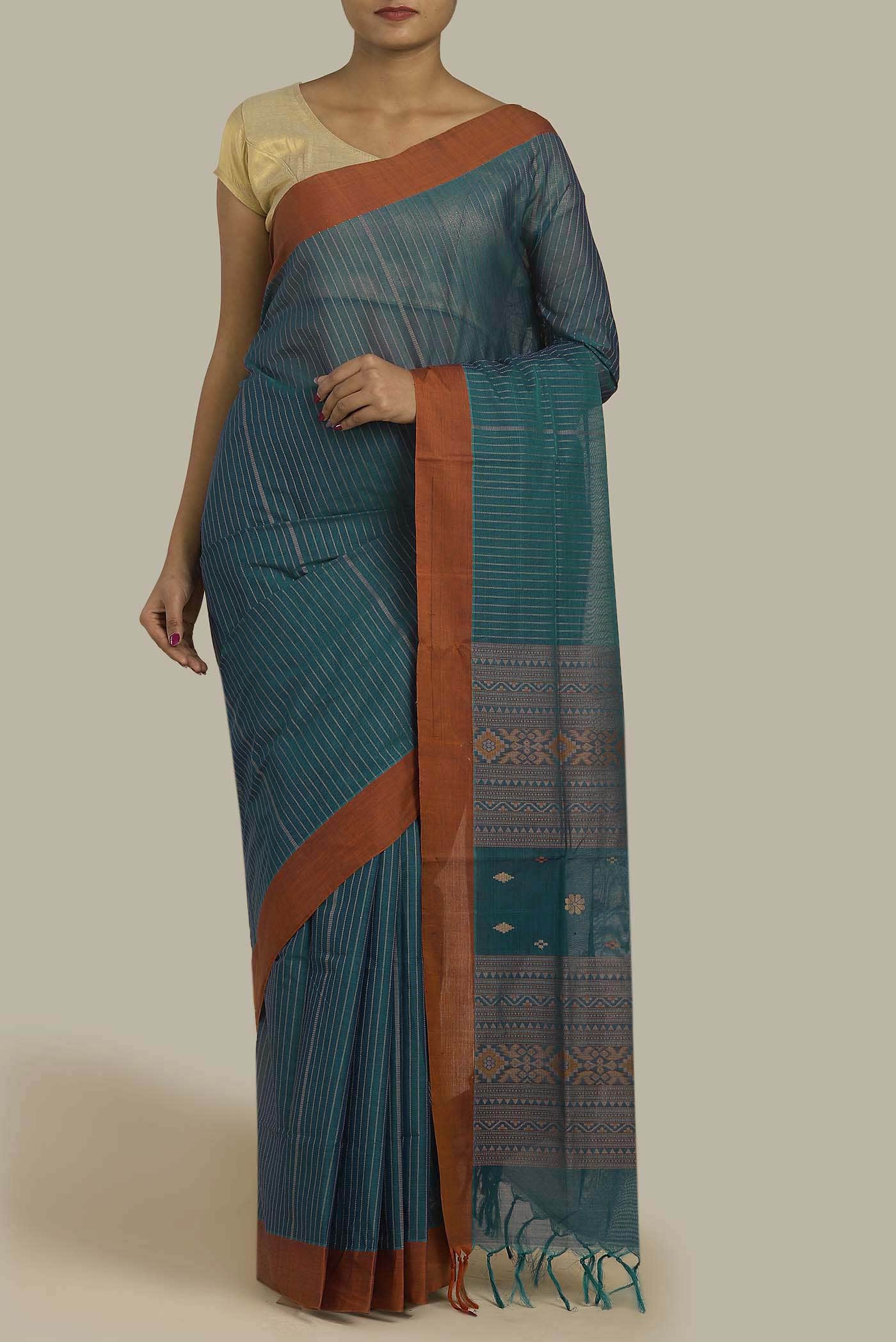 Blue Coimbatore Cotton Saree