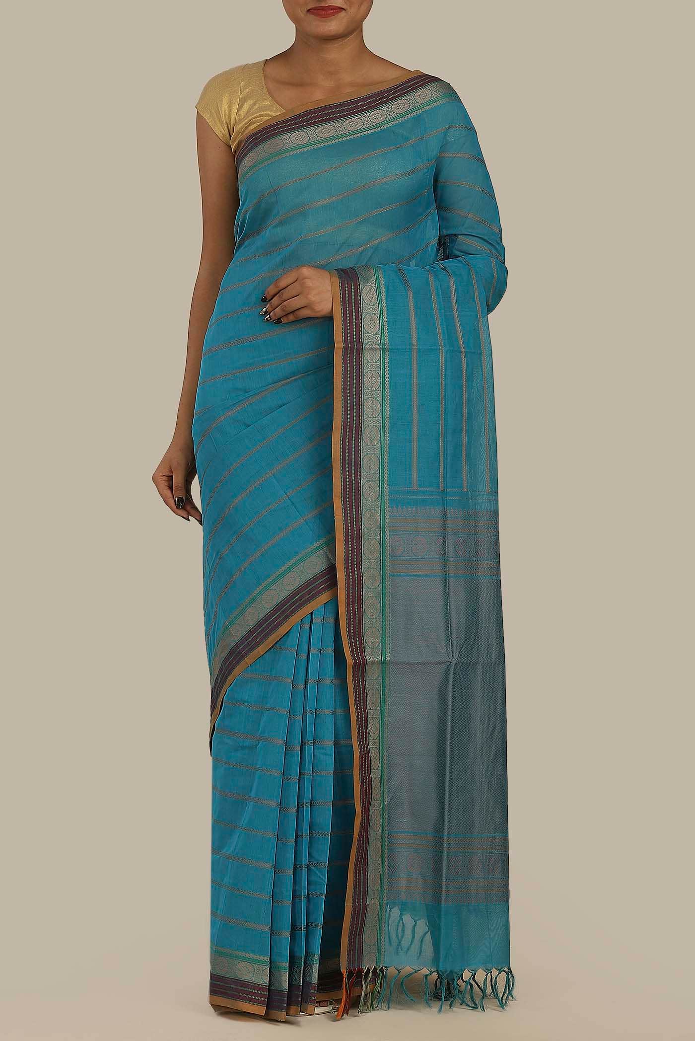 Blue Cotton Saree