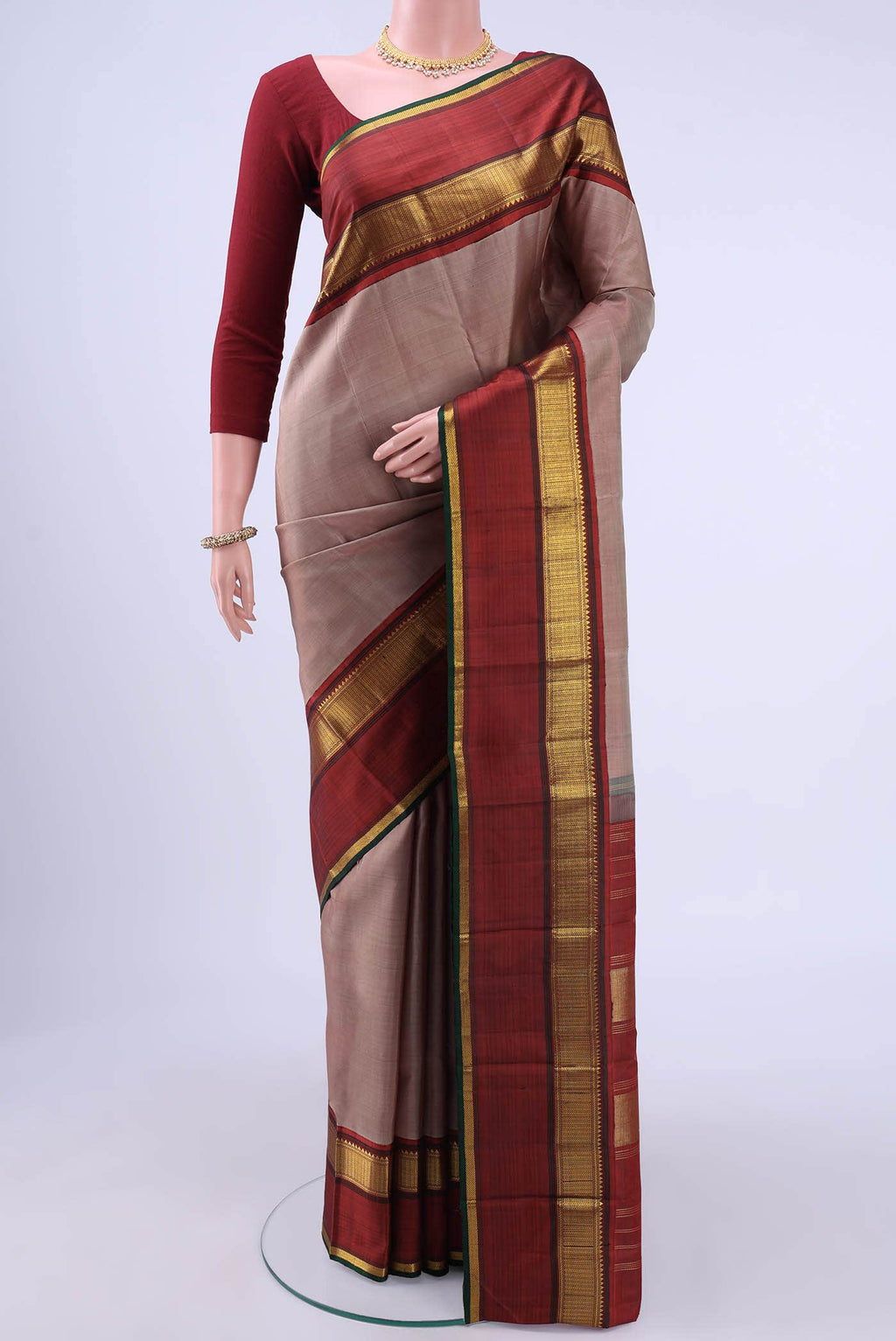 Beige Kanchipuram Silk Saree
