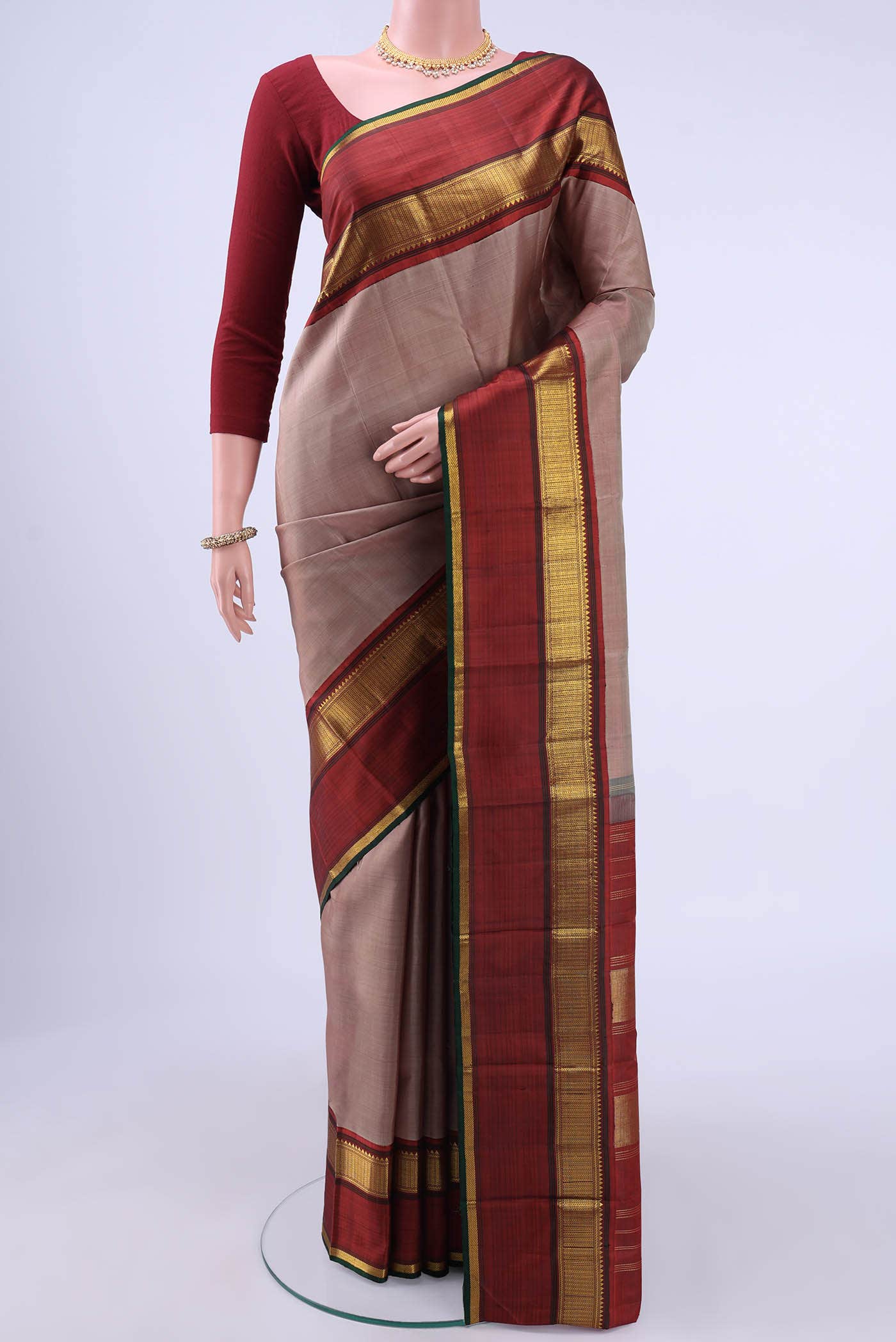 Beige Kanchipuram Silk Saree