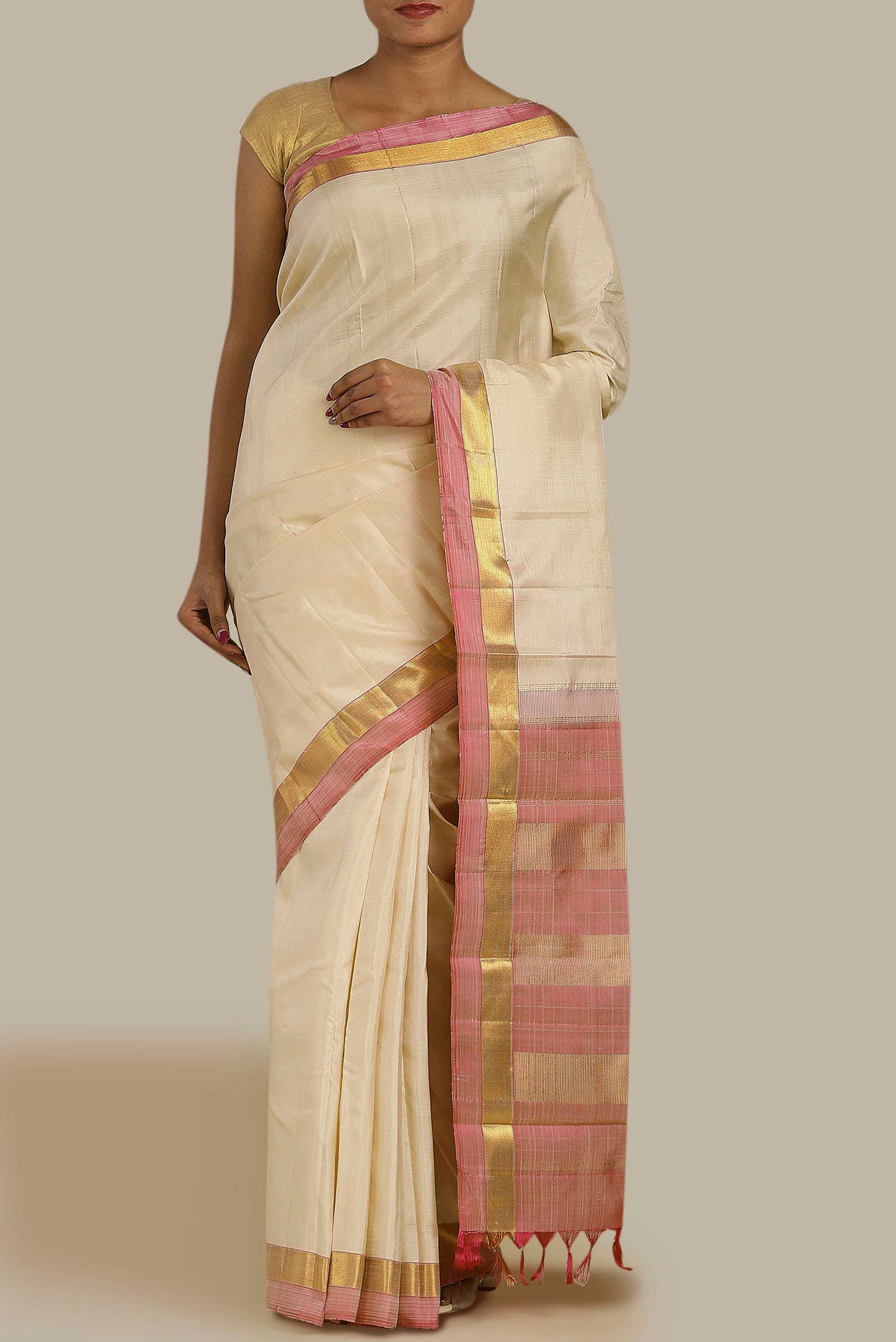 Cream Kanchipuram Silk Saree