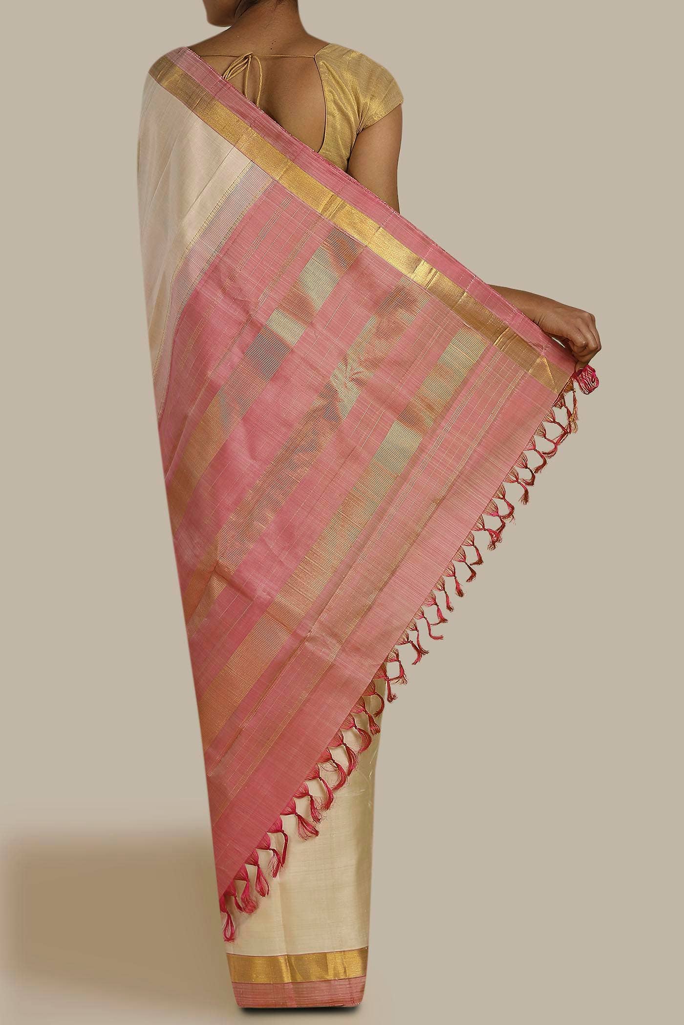 Cream Kanchipuram Silk Saree
