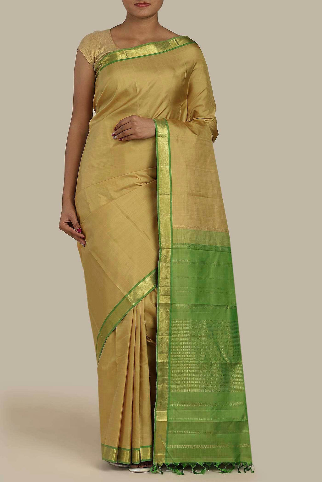 Beige Kanchipuram Silk Saree