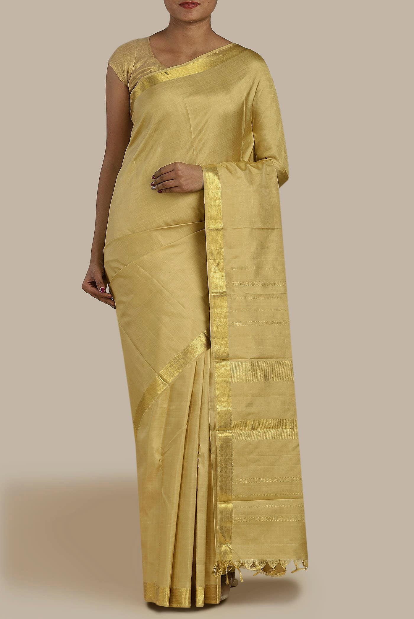 Beige Kanchipuram Silk Saree
