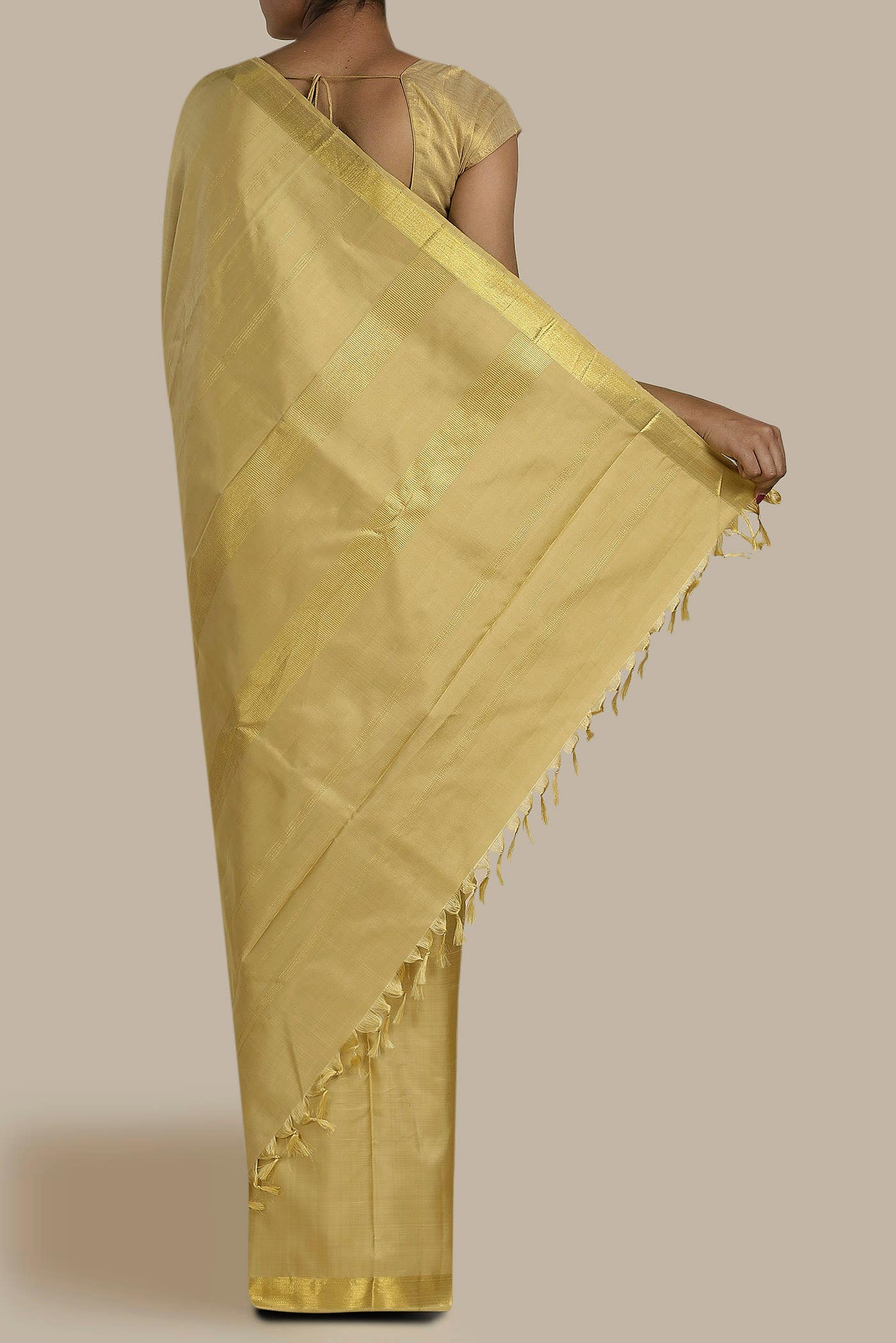 Beige Kanchipuram Silk Saree