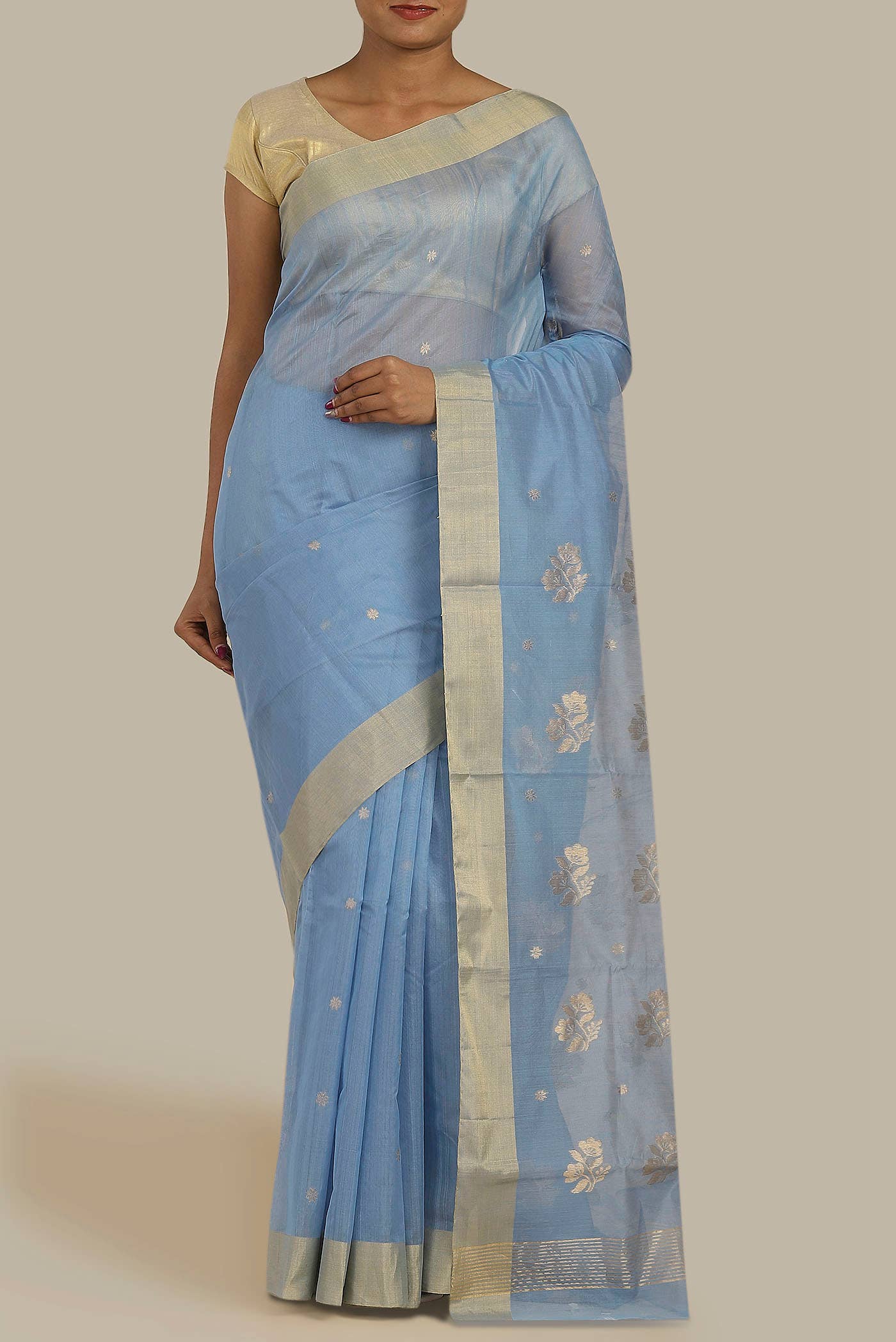 Blue Chanderi Silk Cotton Saree