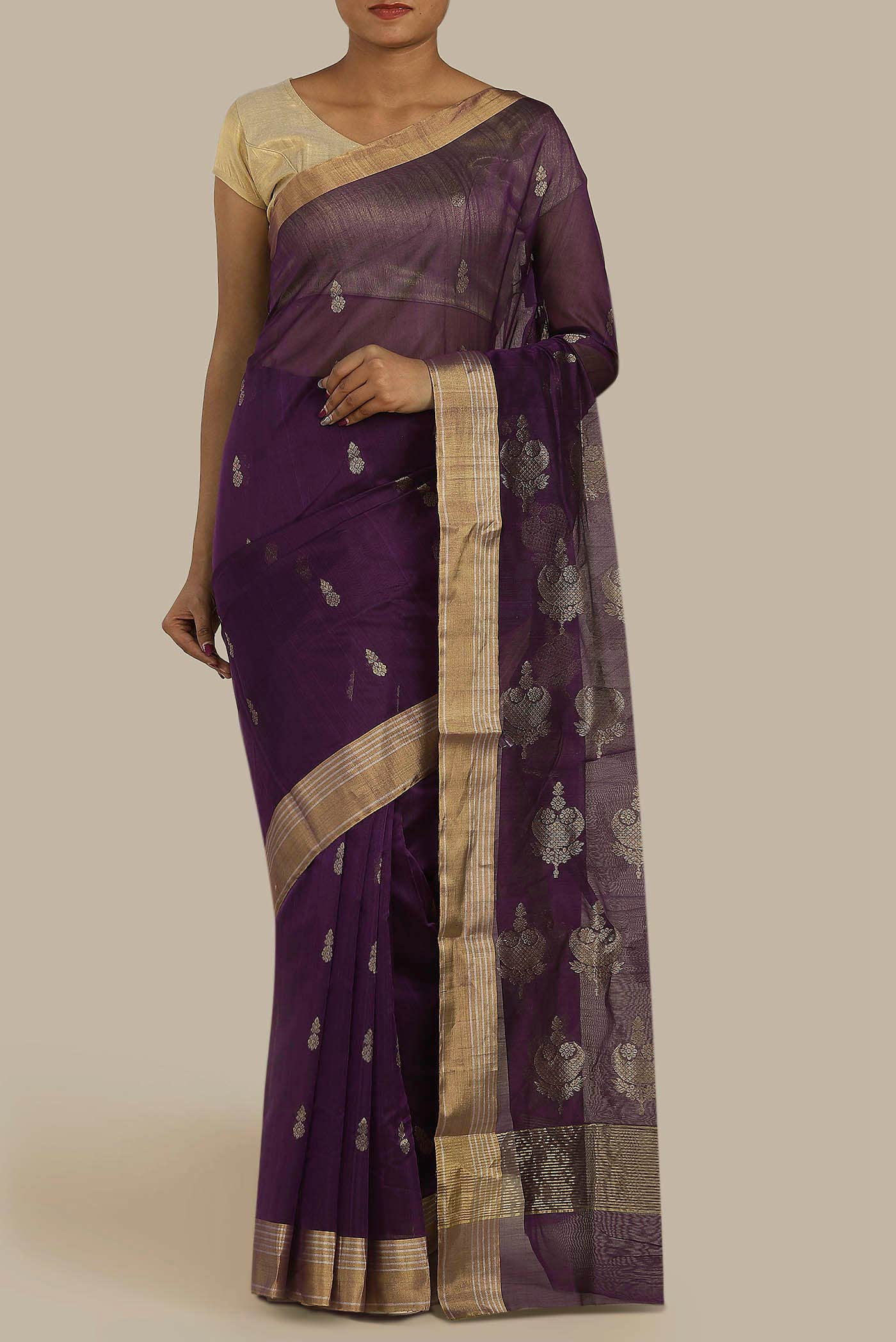 Purple Chanderi Silk Cotton Saree