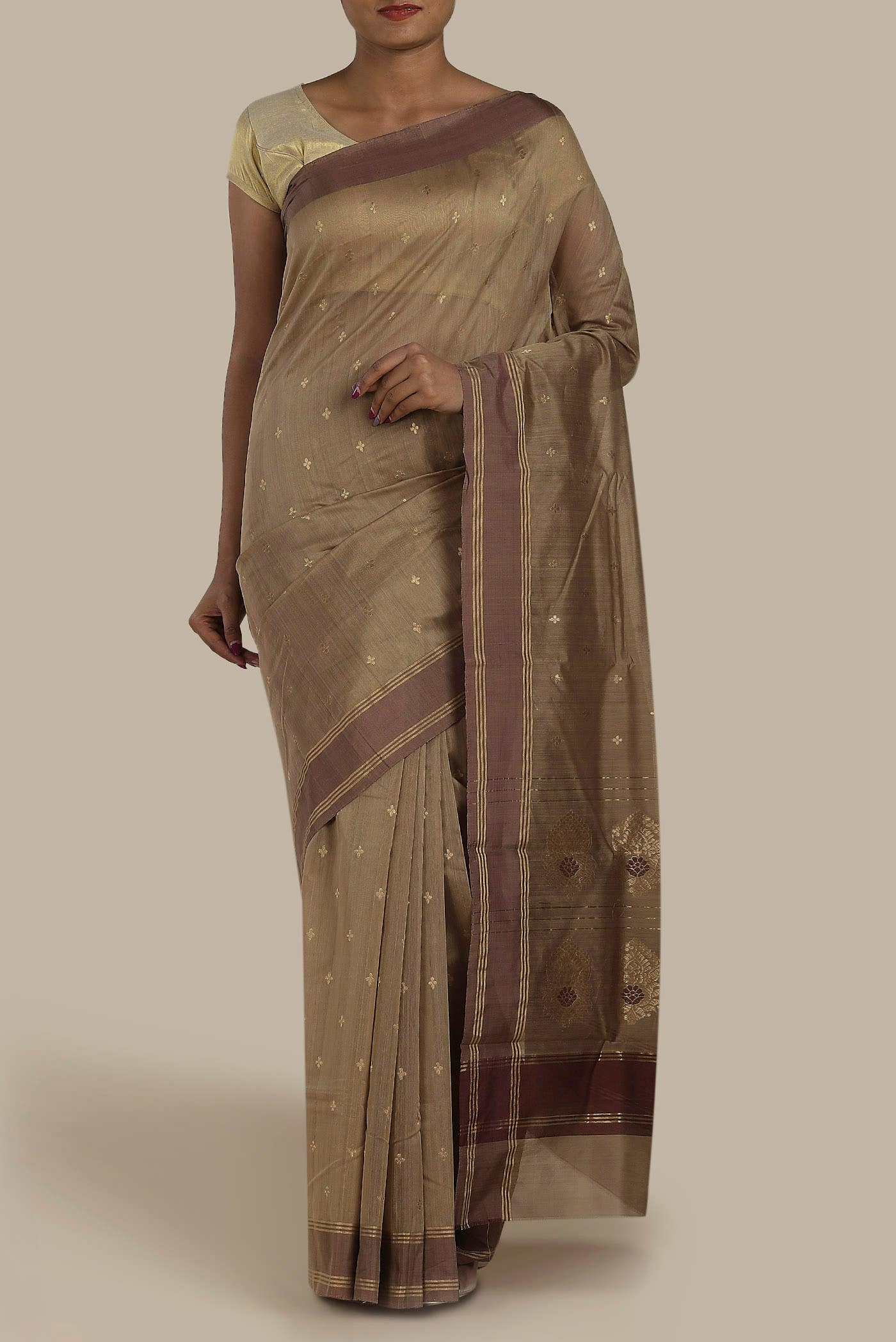 Brown Chanderi Silk Cotton Saree
