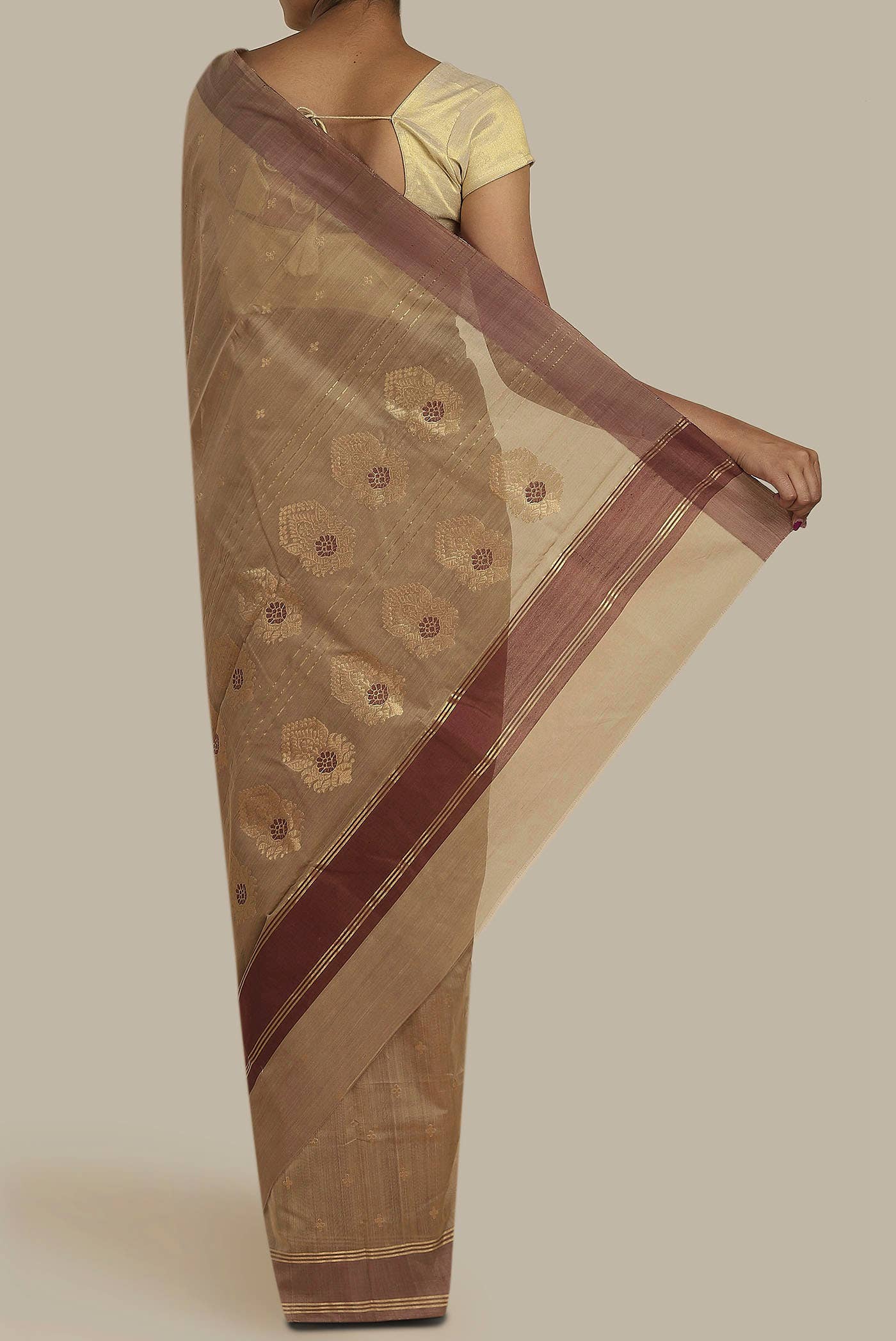 Brown Chanderi Silk Cotton Saree