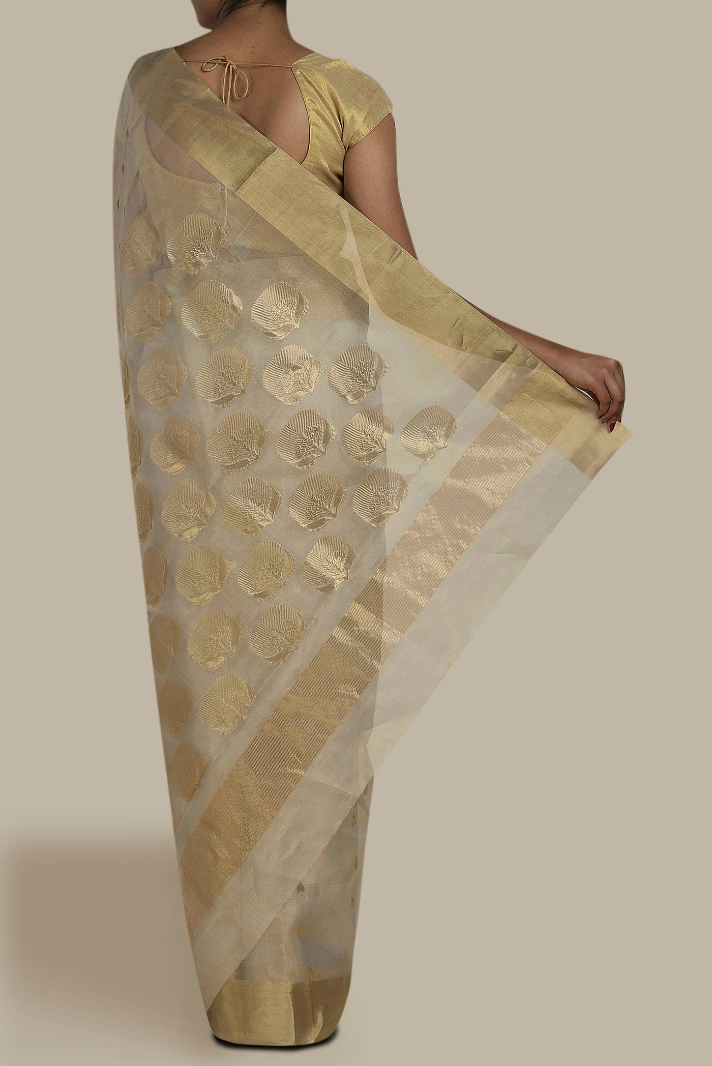 Cream Chanderi Tissue Silk Cotton Saree