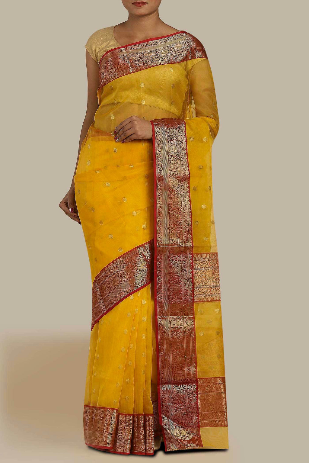 Yellow Chanderi Silk Cotton Saree