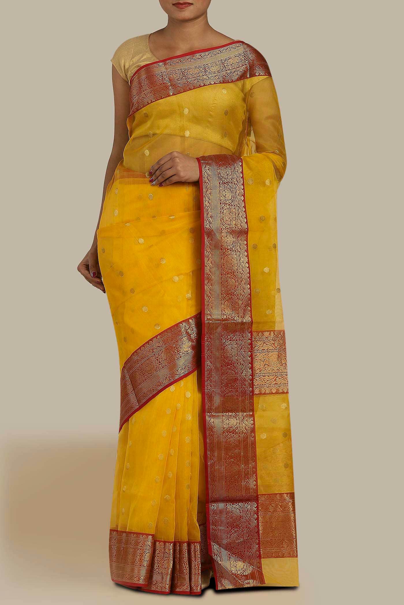 Yellow Chanderi Silk Cotton Saree