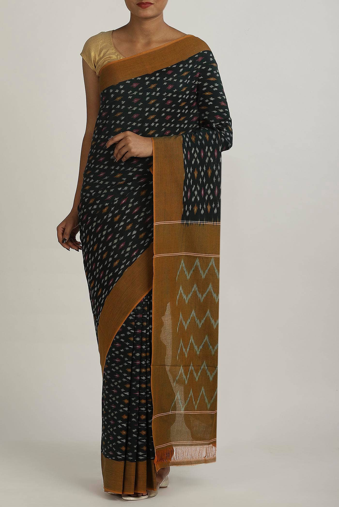 Black Pochampally Cotton Saree