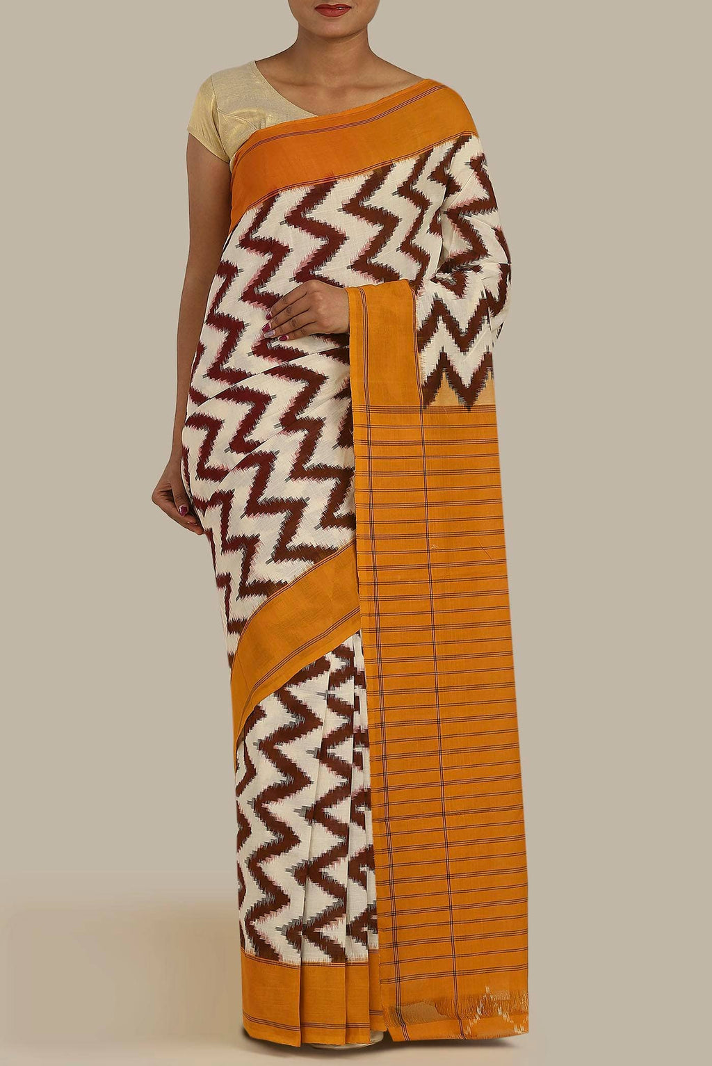 Cream Pochampally Cotton Saree