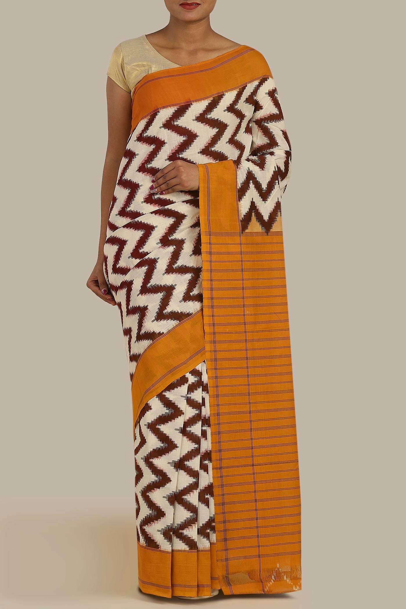 Cream Pochampally Cotton Saree