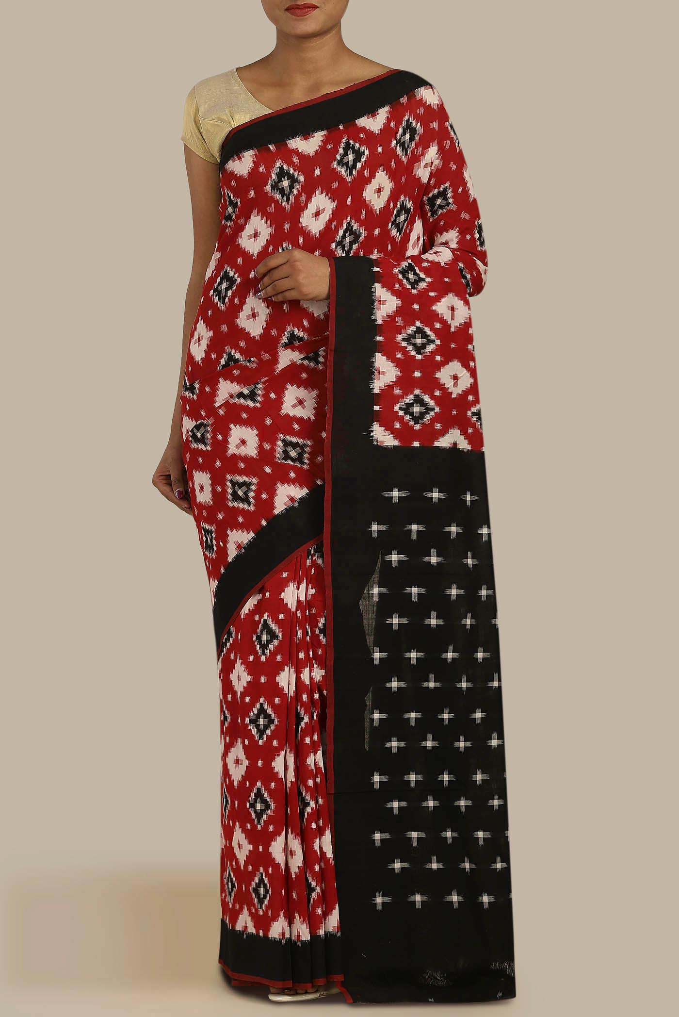Red Pochampally Cotton Saree