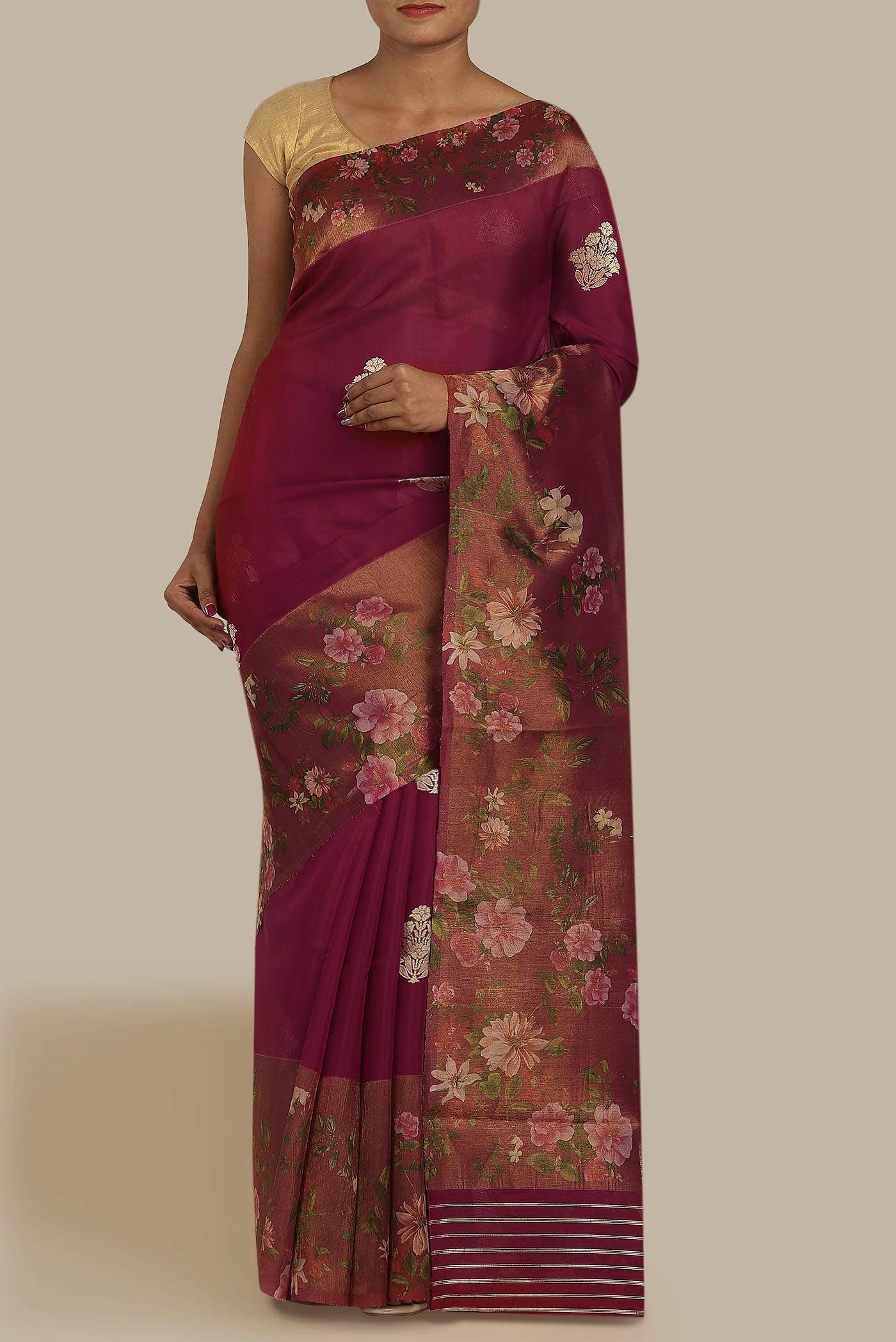 Dark Pink Banarasi Silk Saree