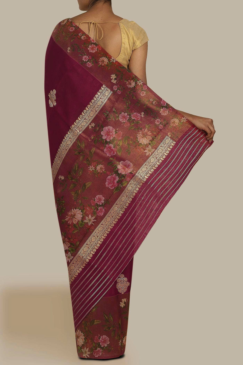 Dark Pink Banarasi Silk Saree