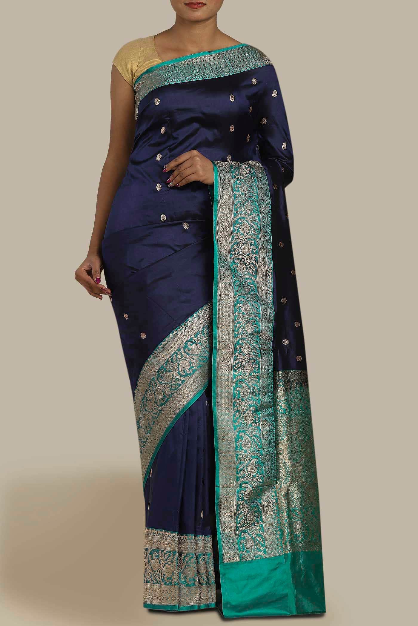 Navy Blue Banarasi Katan Silk Saree