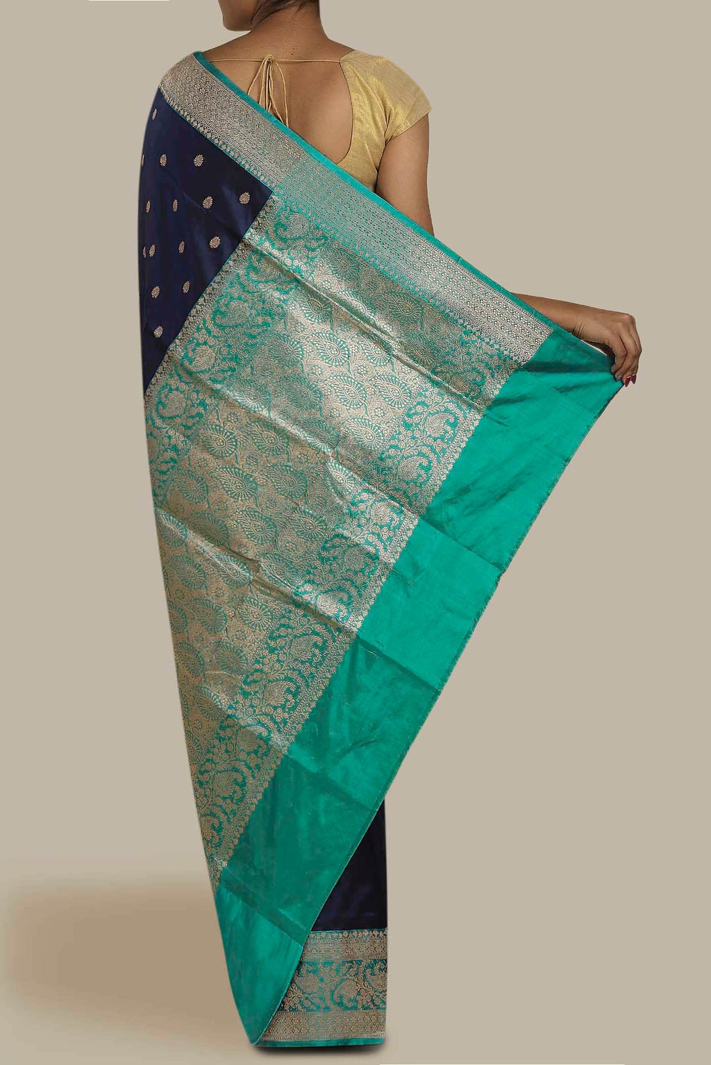 Navy Blue Banarasi Katan Silk Saree