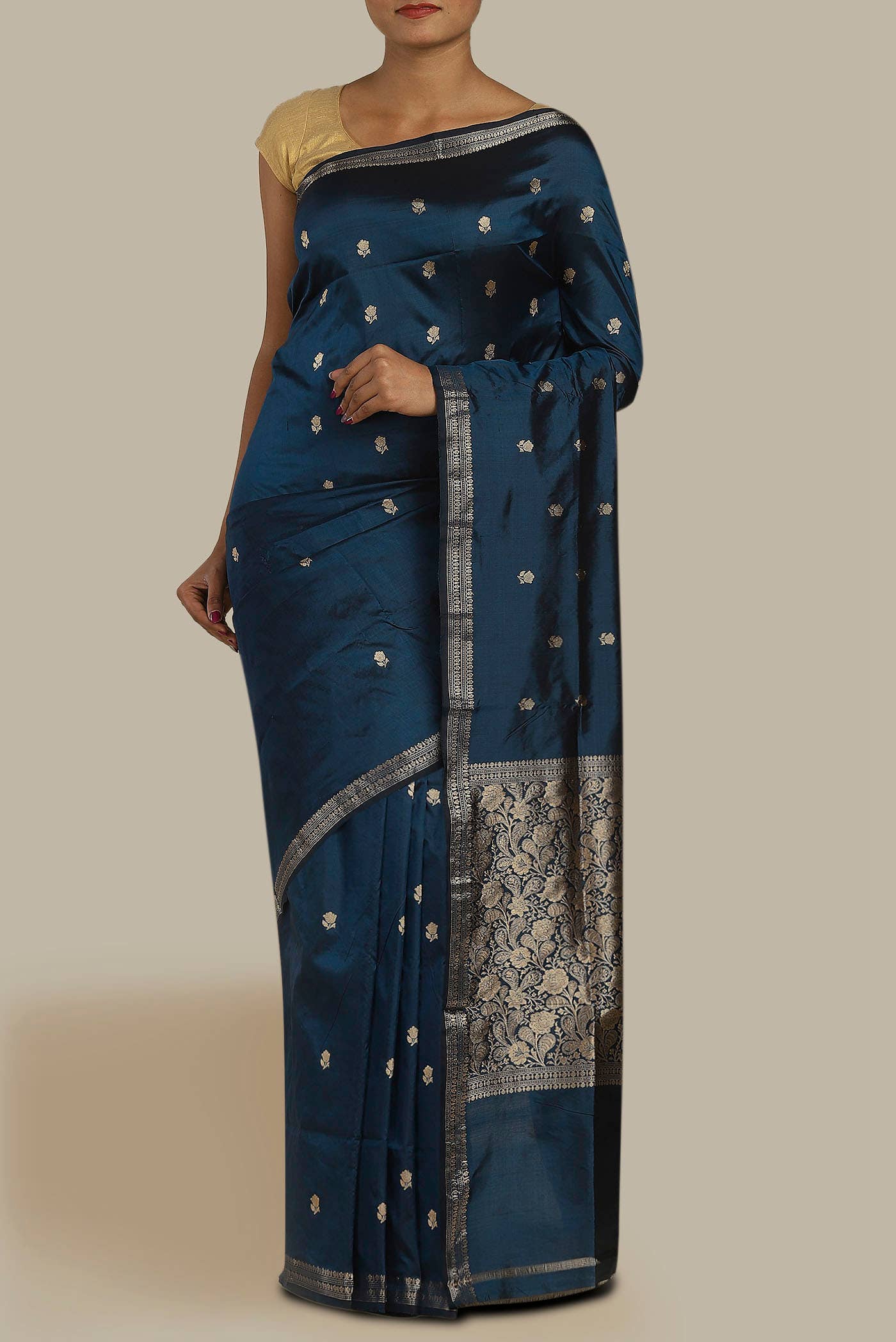 Blue Banarasi Katan Silk Saree