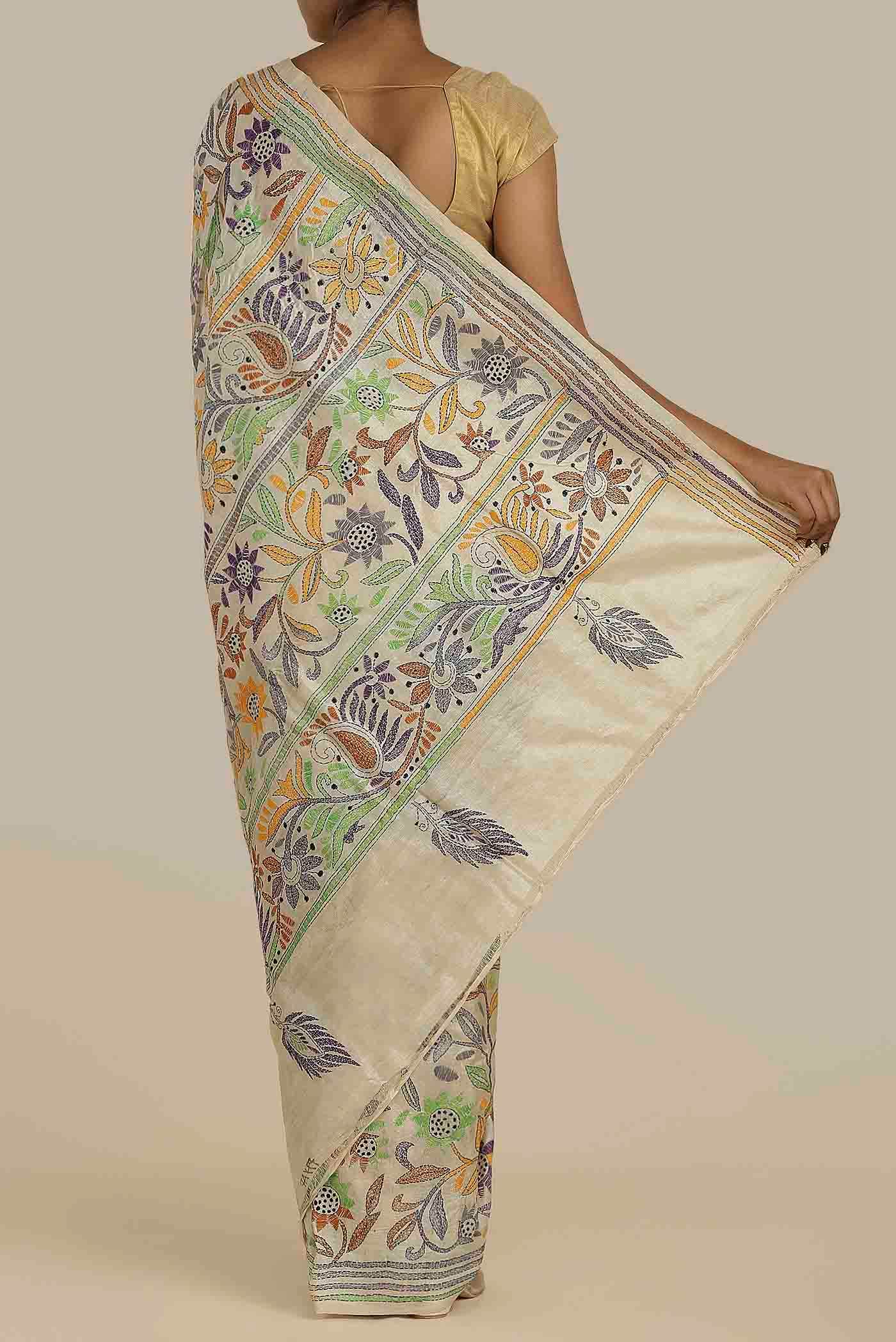 Off White Bhagalpuri Tussar Silk Saree